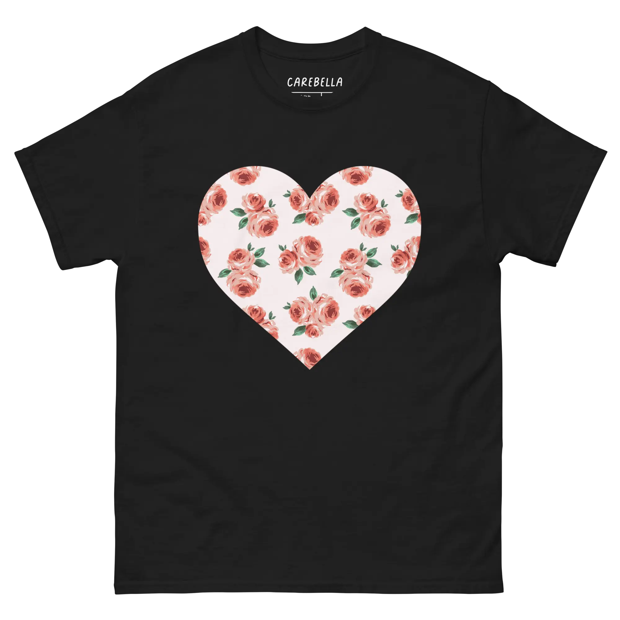 Peachfield | Flat lay of a floral t-shirt from our flower shirts collection | Black shirt