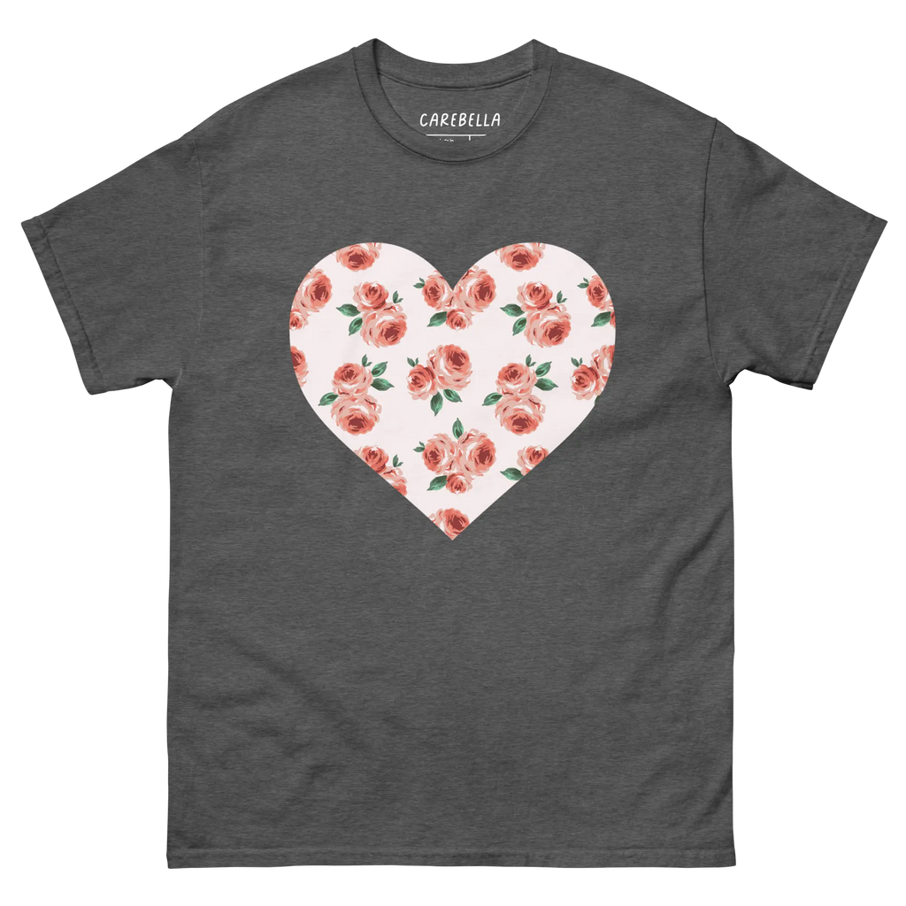 Peachfield | Flat lay of a floral t-shirt from our flower shirts collection | Gray shirt