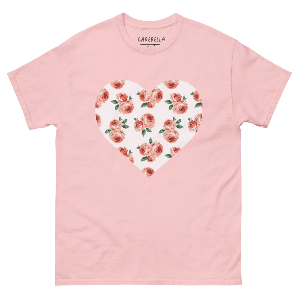 Peachfield | Flat lay of a floral t-shirt from our flower shirts collection | Light pink shirt