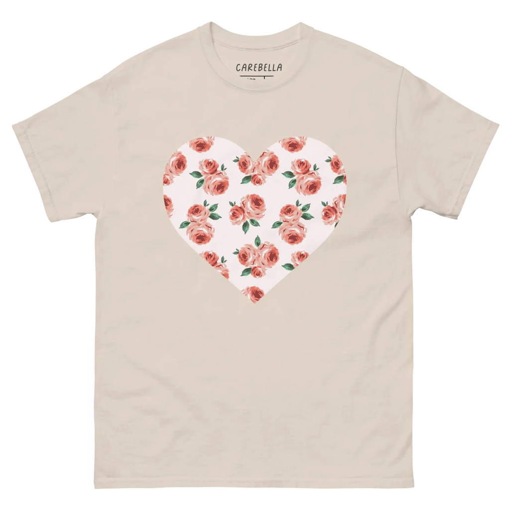 Peachfield | Flat lay of a floral t-shirt from our flower shirts collection | Natural shirt
