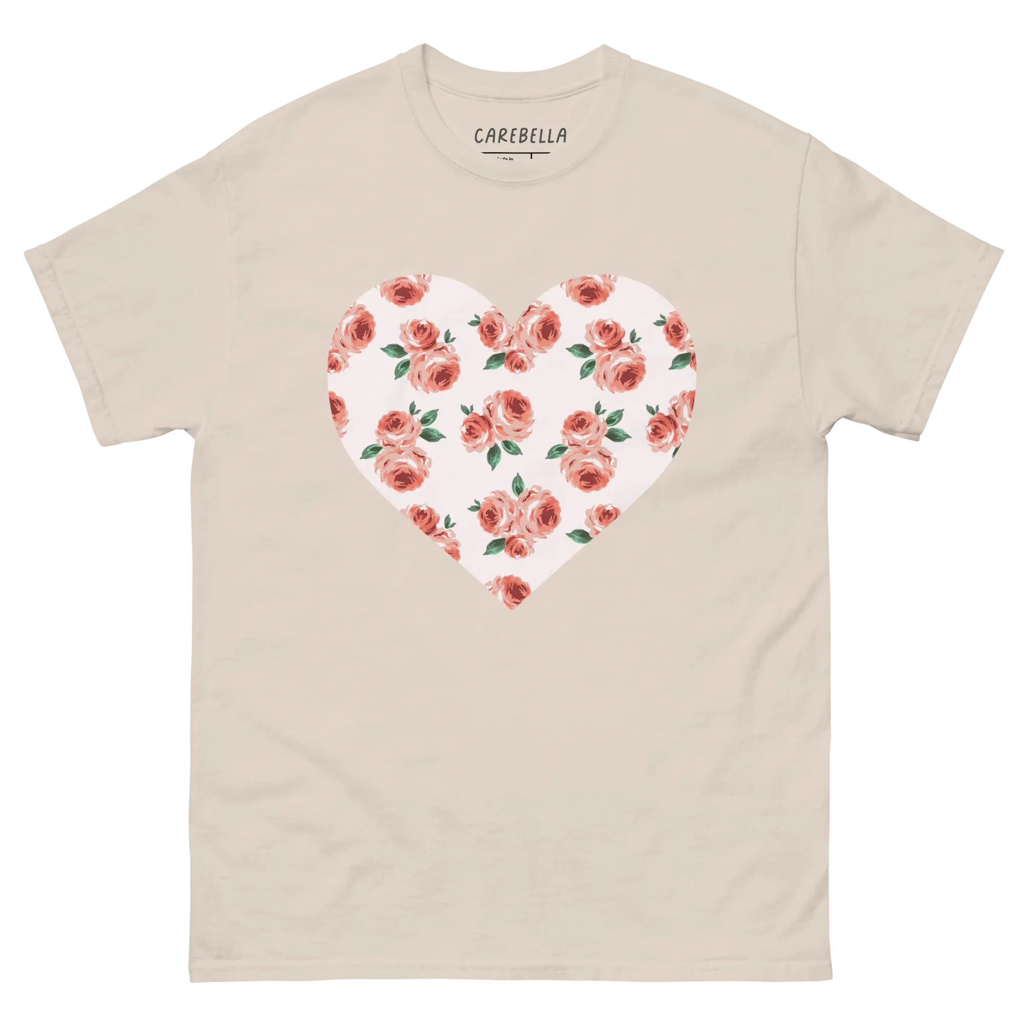 Peachfield | Flat lay of a floral t-shirt from our flower shirts collection | Natural shirt