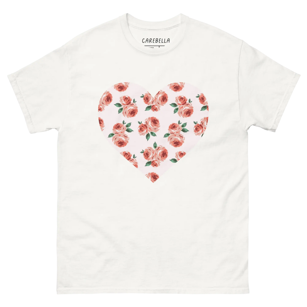 Peachfield | Flat lay of a floral t-shirt from our flower shirts collection | White shirt