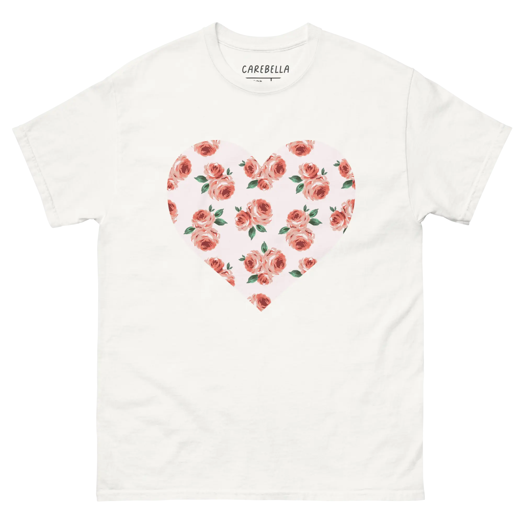 Peachfield | Flat lay of a floral t-shirt from our flower shirts collection | White shirt