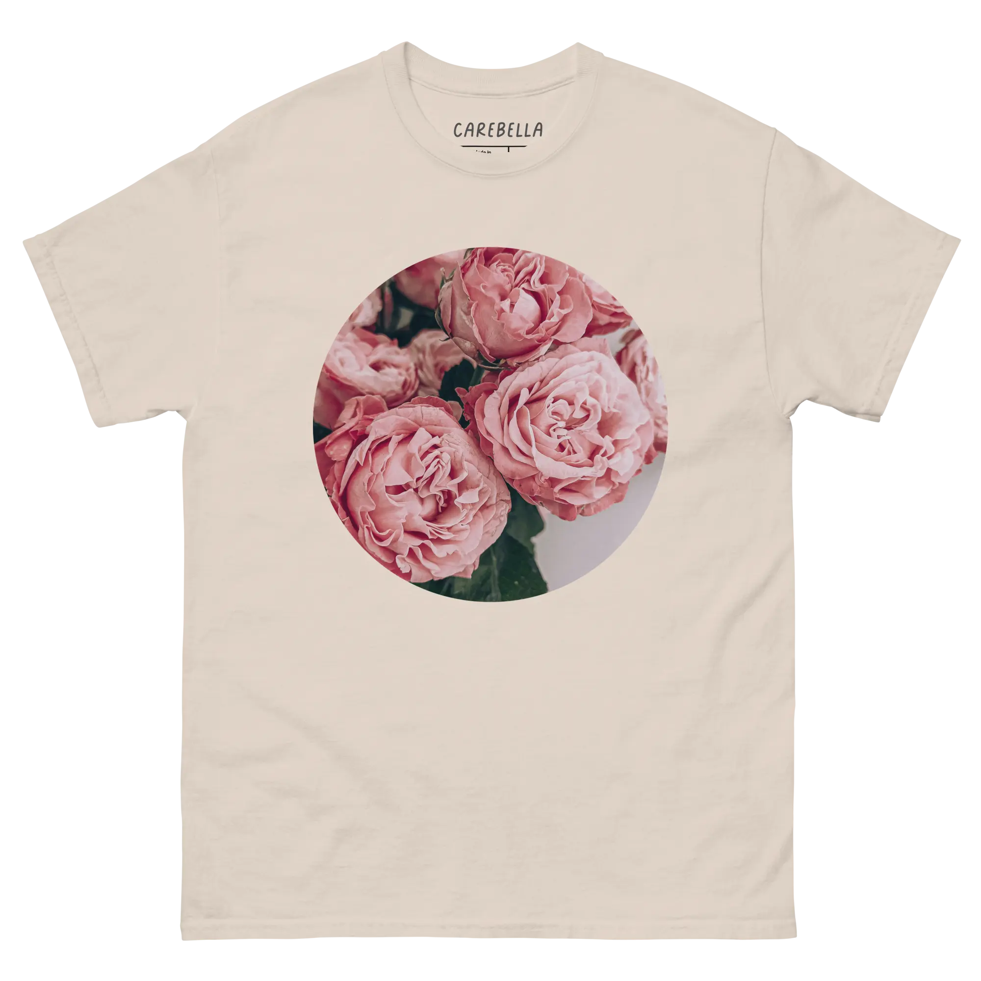 Pink Peonies | Flat lay of a floral t-shirt from our flower shirts collection | Natural shirt