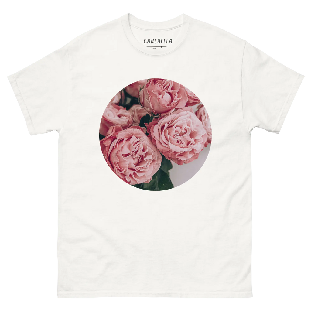 Pink Peonies | Flat lay of a floral t-shirt from our flower shirts collection | White shirt