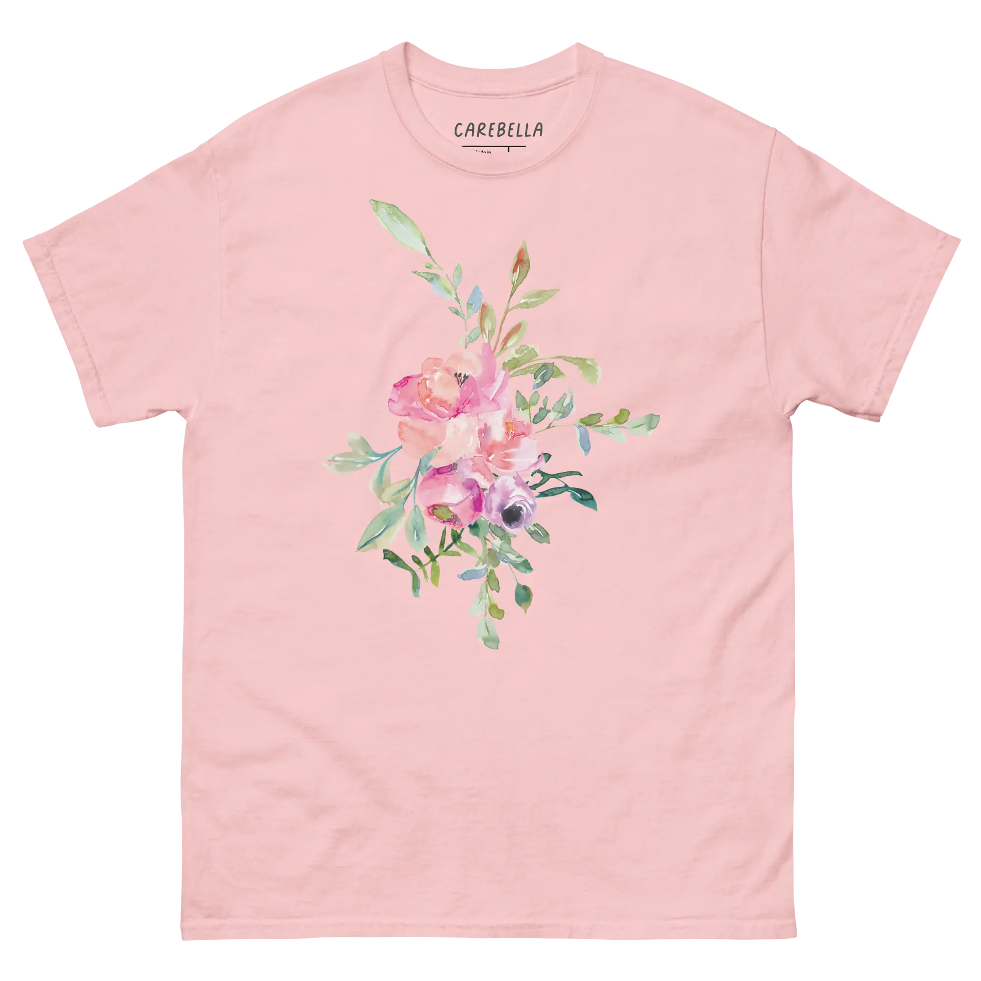 Pleasurelane | Flat lay of a floral t-shirt from our flower shirts collection | Light pink shirt
