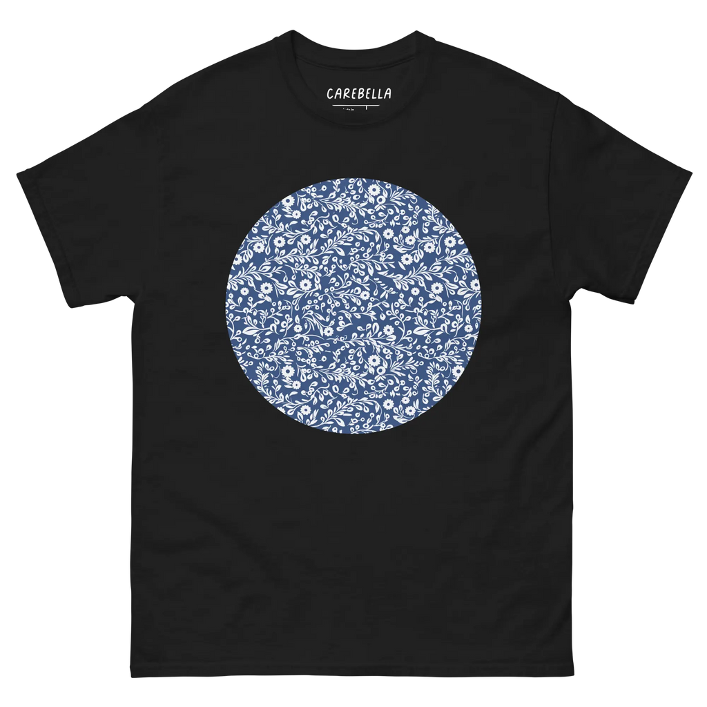 Porcelain VIne | Flat lay of a floral t-shirt from our flower shirts collection | Black shirt