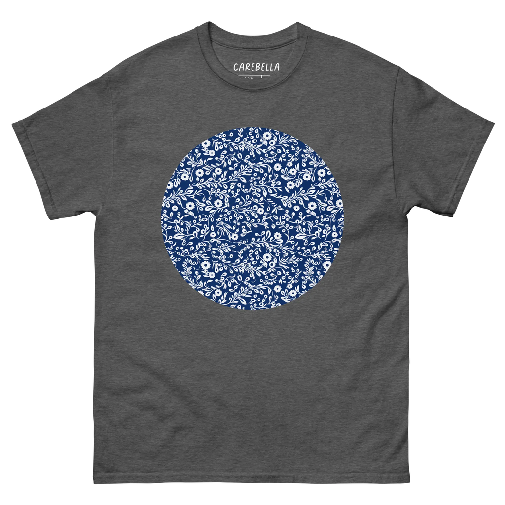 Porcelain VIne | Flat lay of a floral t-shirt from our flower shirts collection | Gray shirt