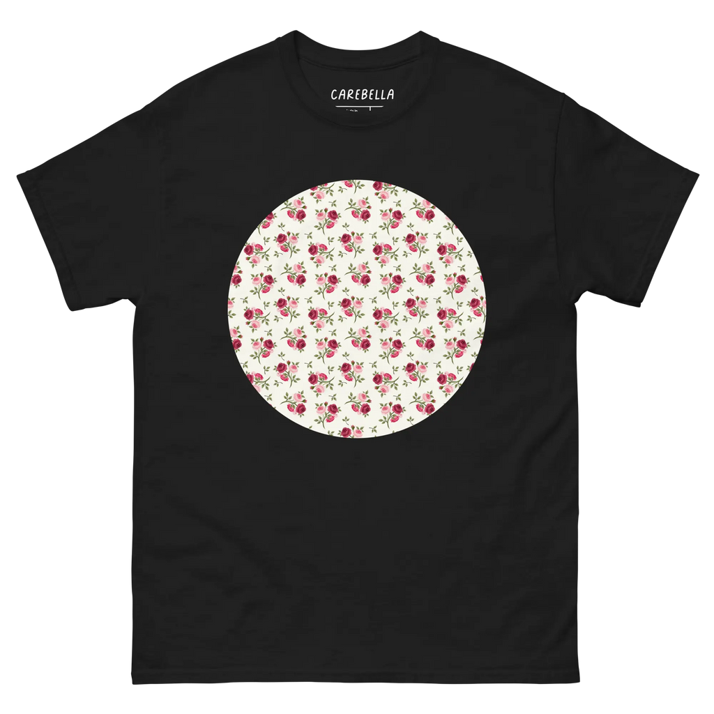 Rose Bundle | Flat lay of a floral t-shirt from our flower shirts collection | Black shirt