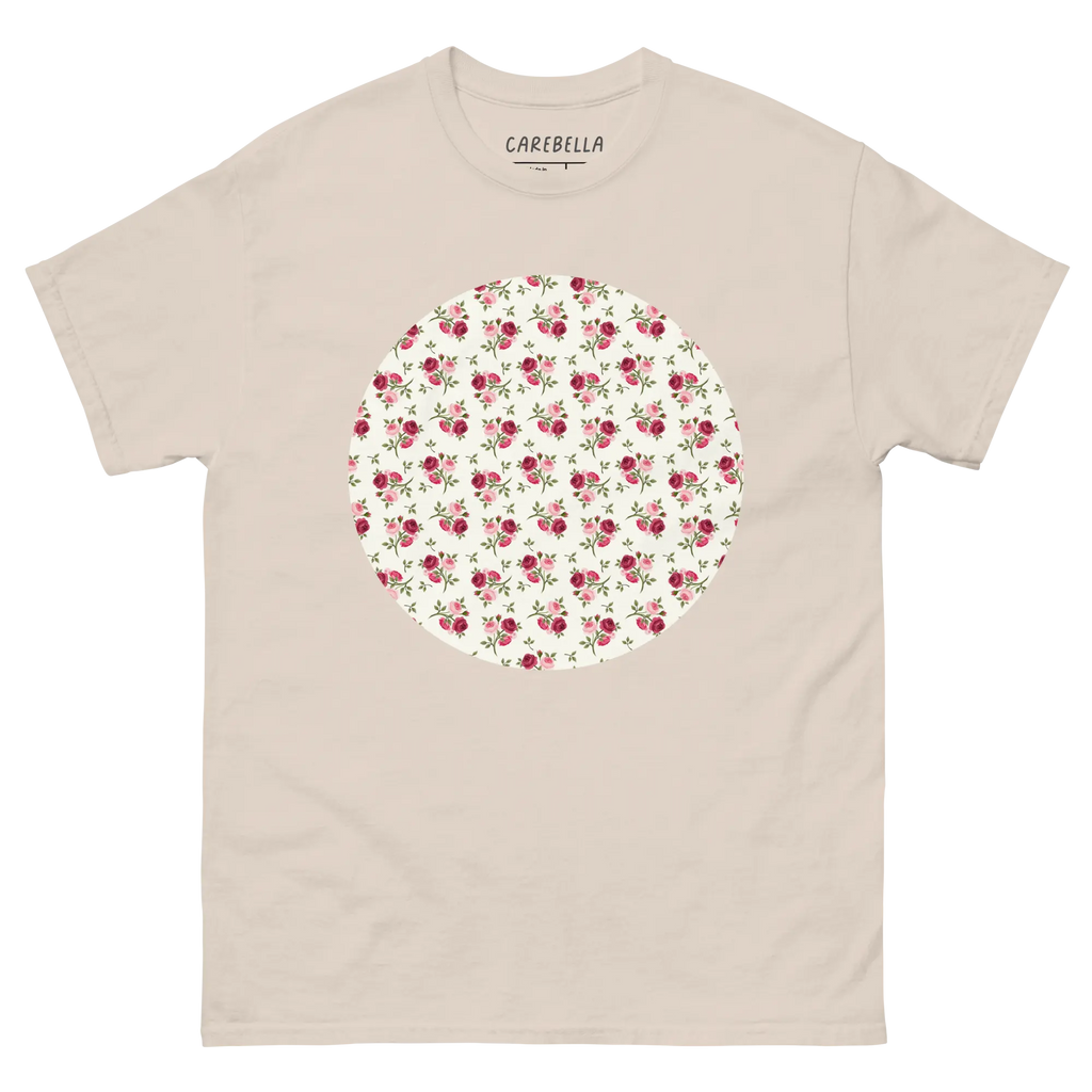Rose Bundle | Flat lay of a floral t-shirt from our flower shirts collection | Natural shirt