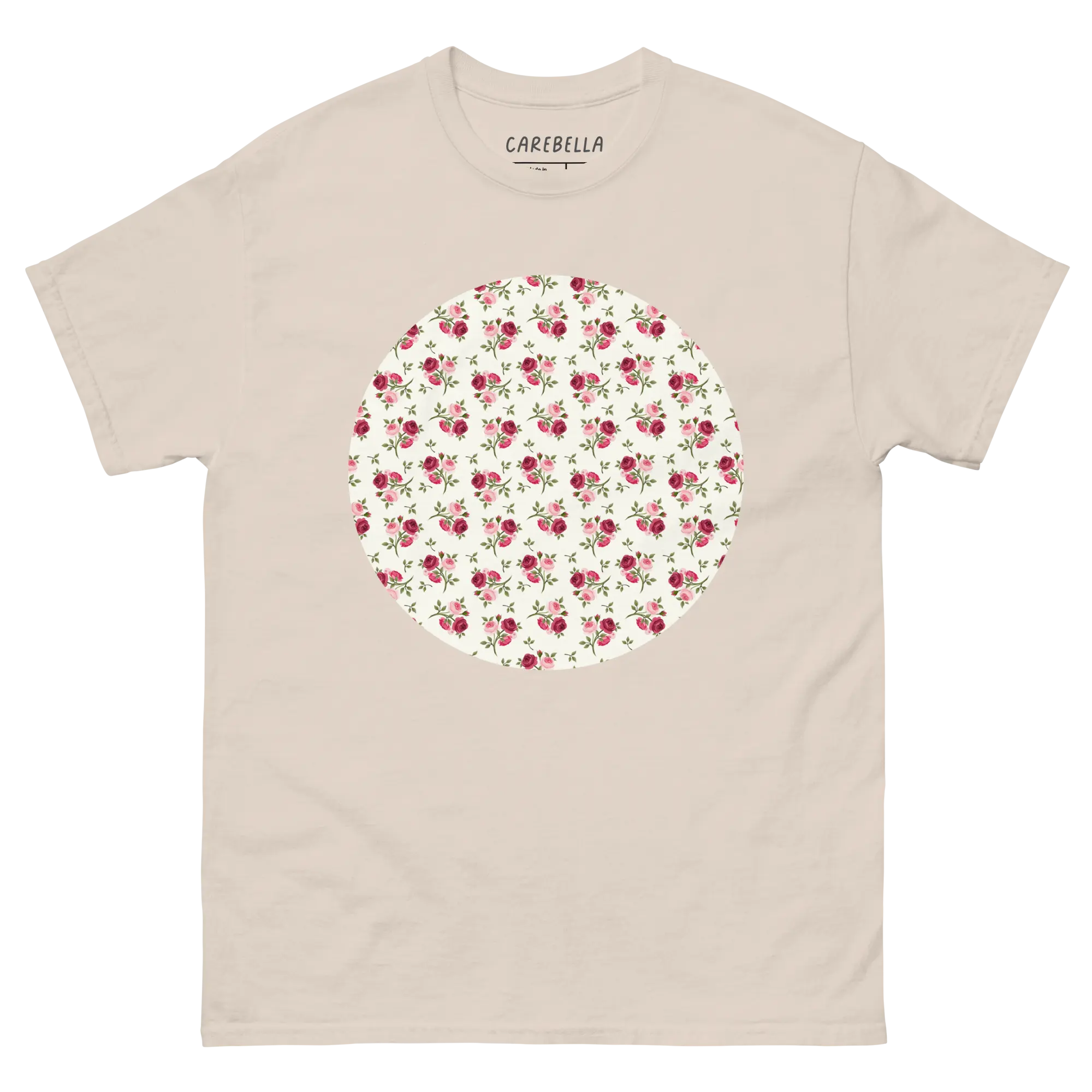 Rose Bundle | Flat lay of a floral t-shirt from our flower shirts collection | Natural shirt