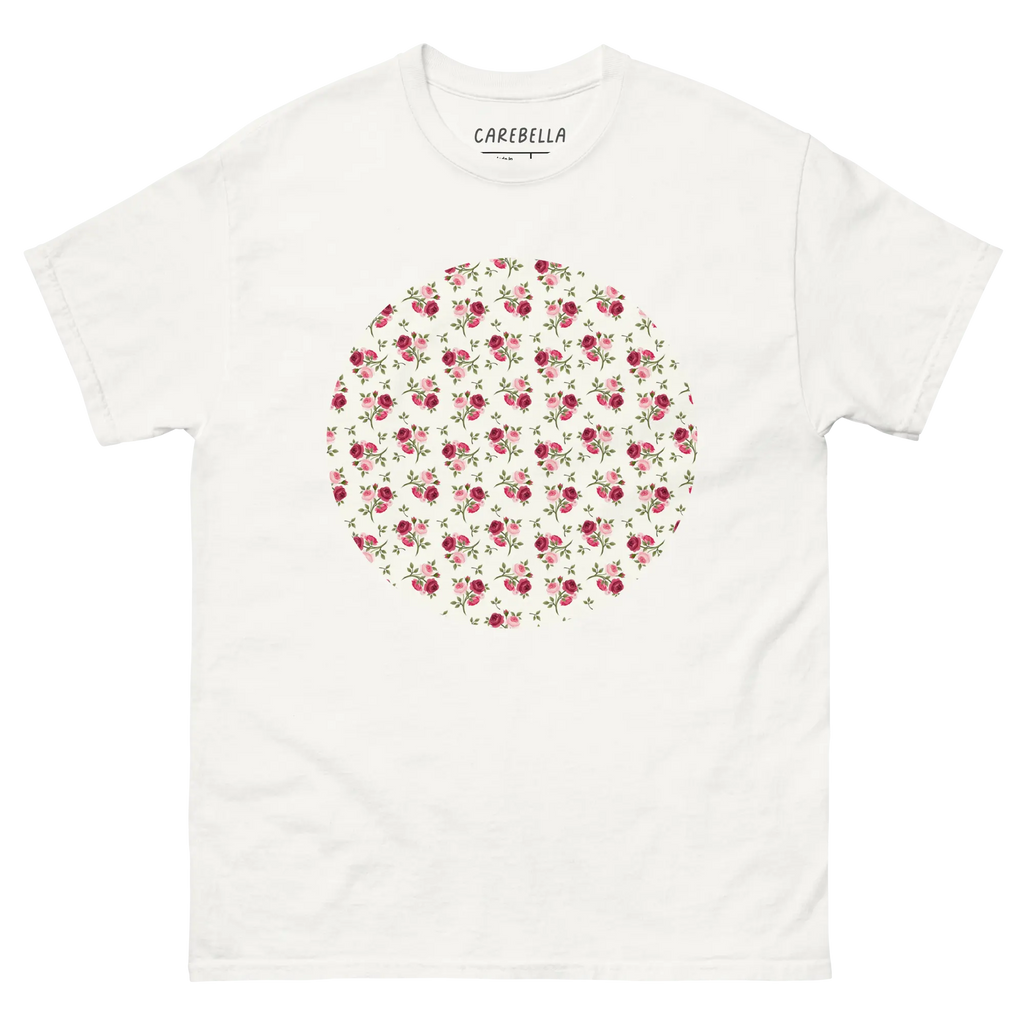 Rose Bundle | Flat lay of a floral t-shirt from our flower shirts collection | White shirt