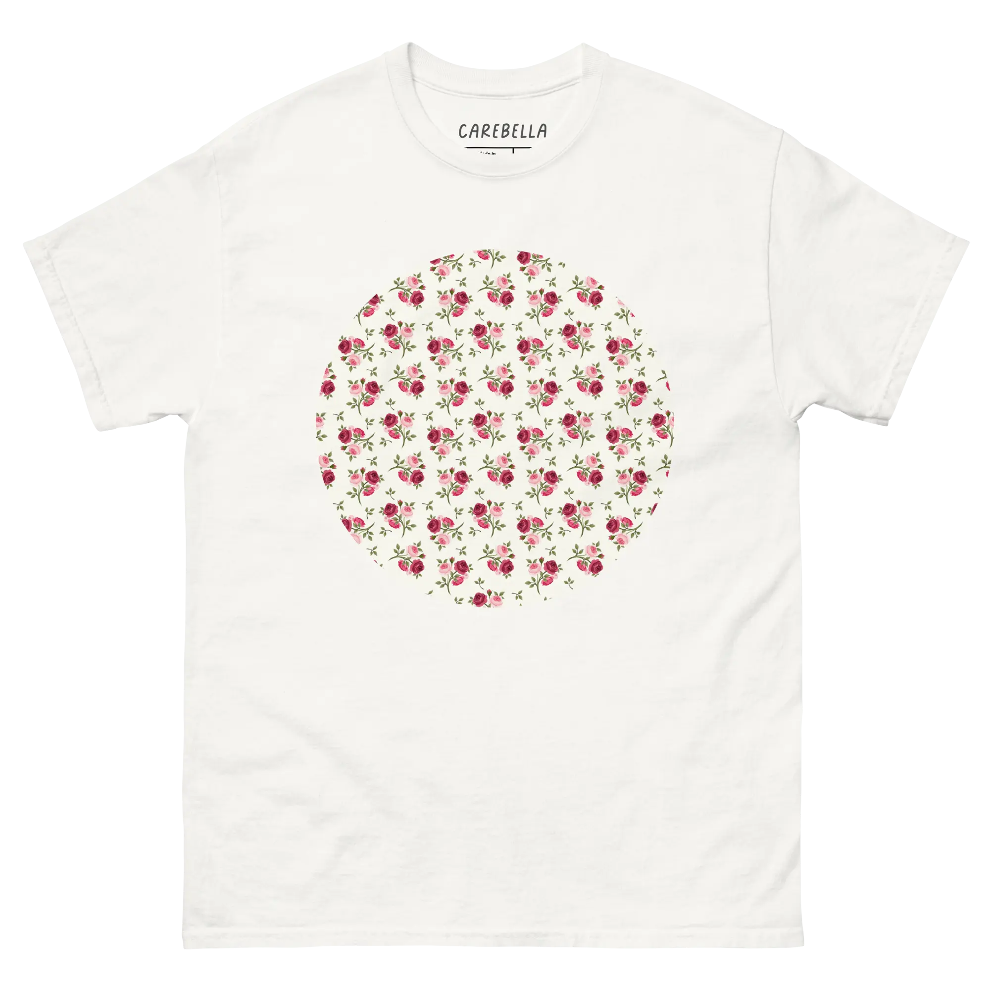 Rose Bundle | Flat lay of a floral t-shirt from our flower shirts collection | White shirt