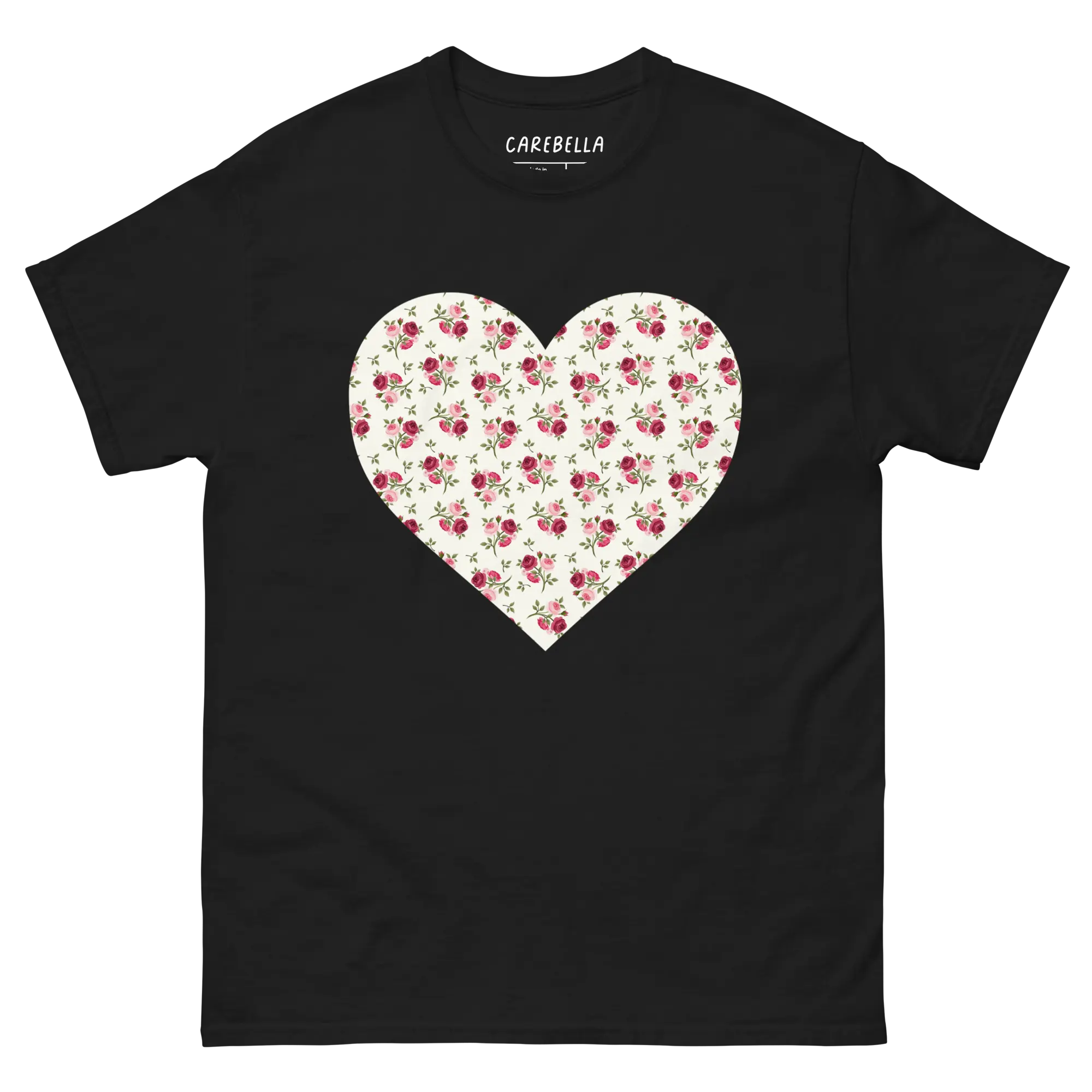 Rose Bundle | Flat lay of a floral t-shirt from our flower shirts collection | Black shirt