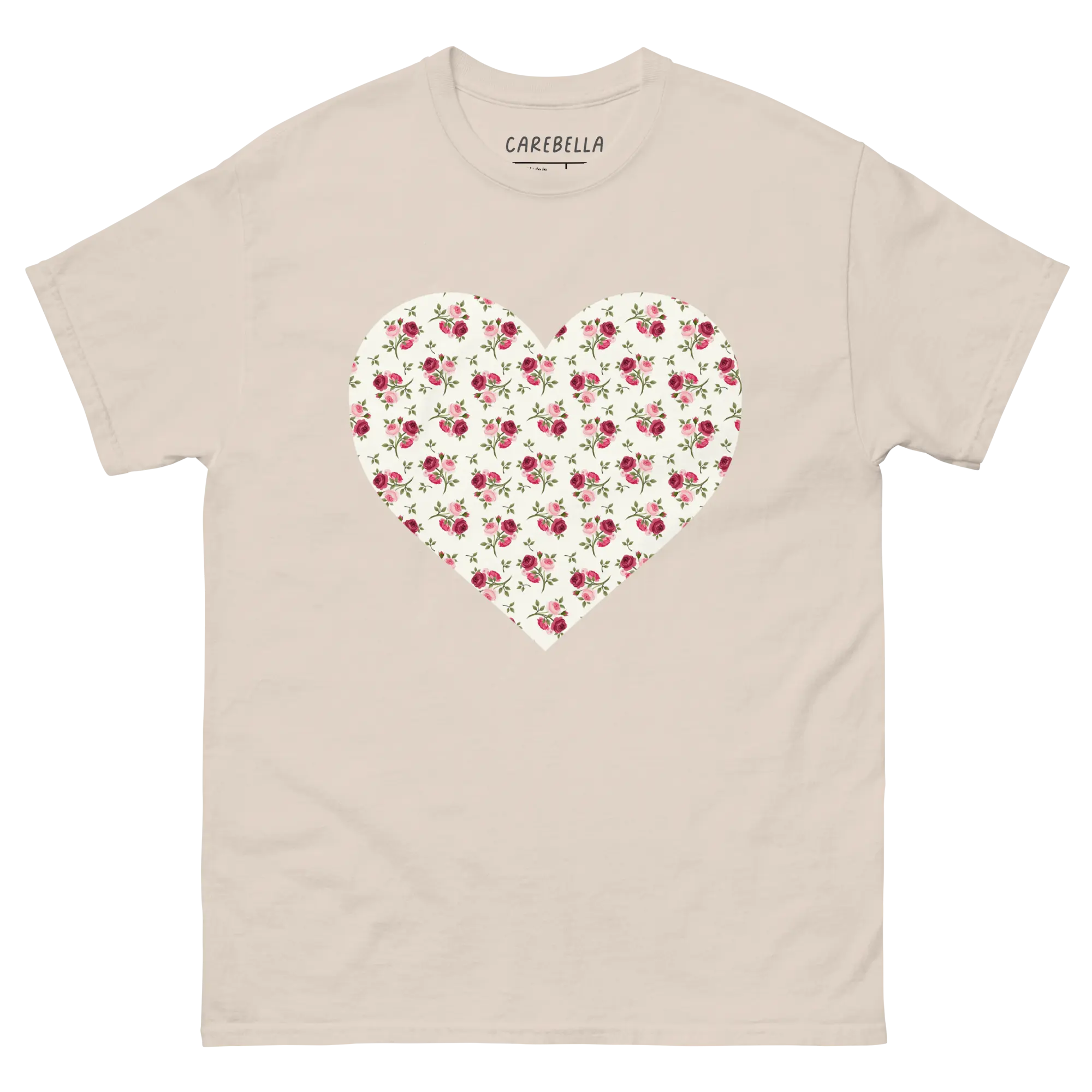 Rose Bundle | Flat lay of a floral t-shirt from our flower shirts collection | Natural shirt