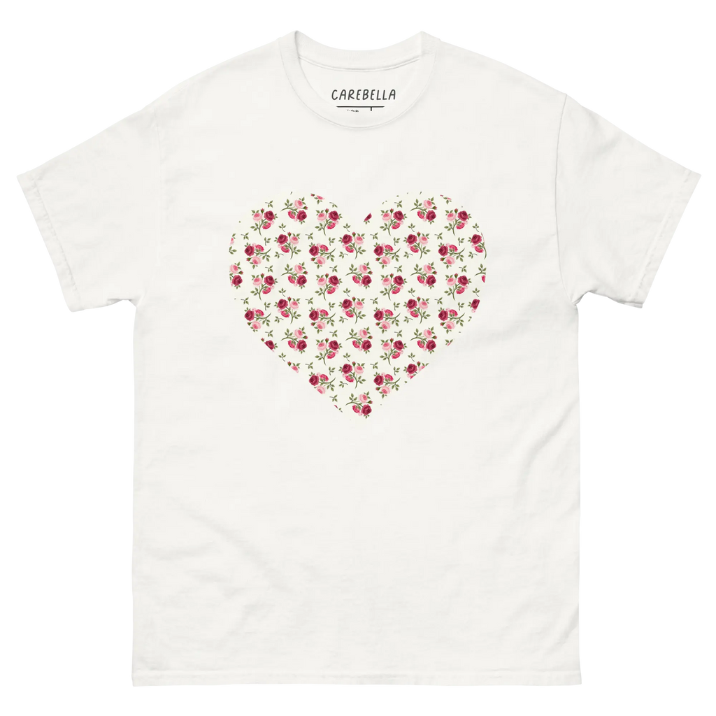 Rose Bundle | Flat lay of a floral t-shirt from our flower shirts collection | White shirt