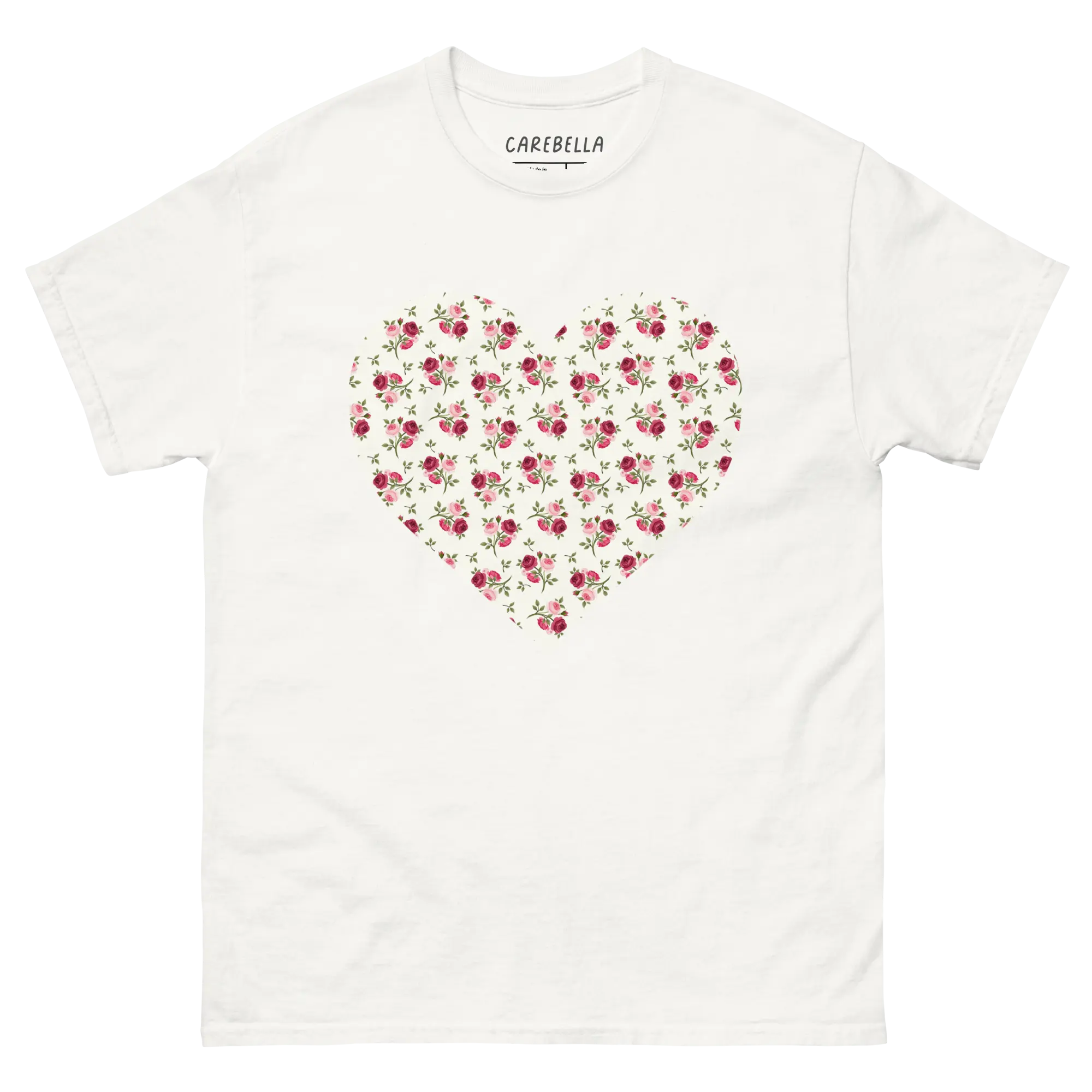 Rose Bundle | Flat lay of a floral t-shirt from our flower shirts collection | White shirt