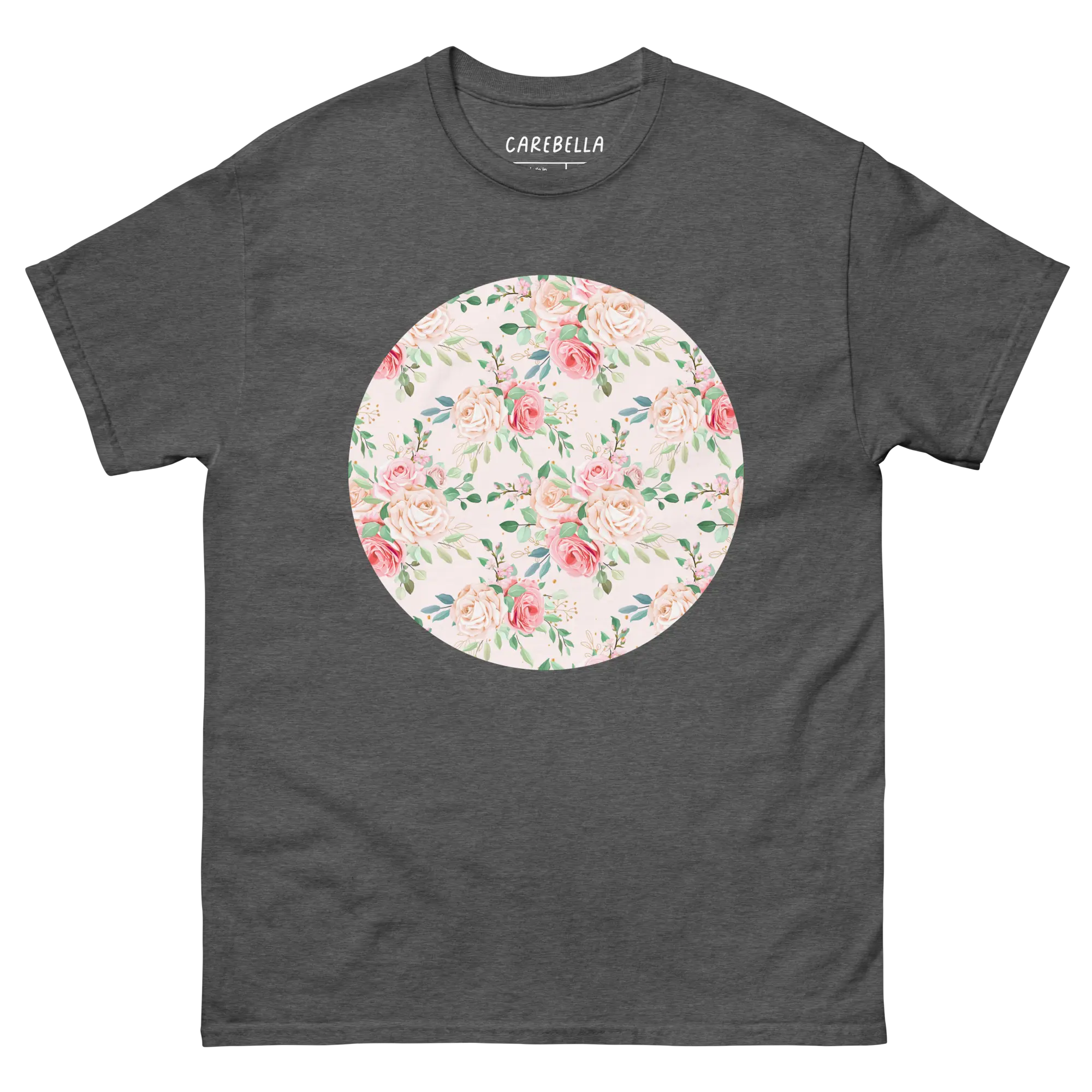 Rose Chic | Flat lay of a floral t-shirt from our flower shirts collection | Gray shirt