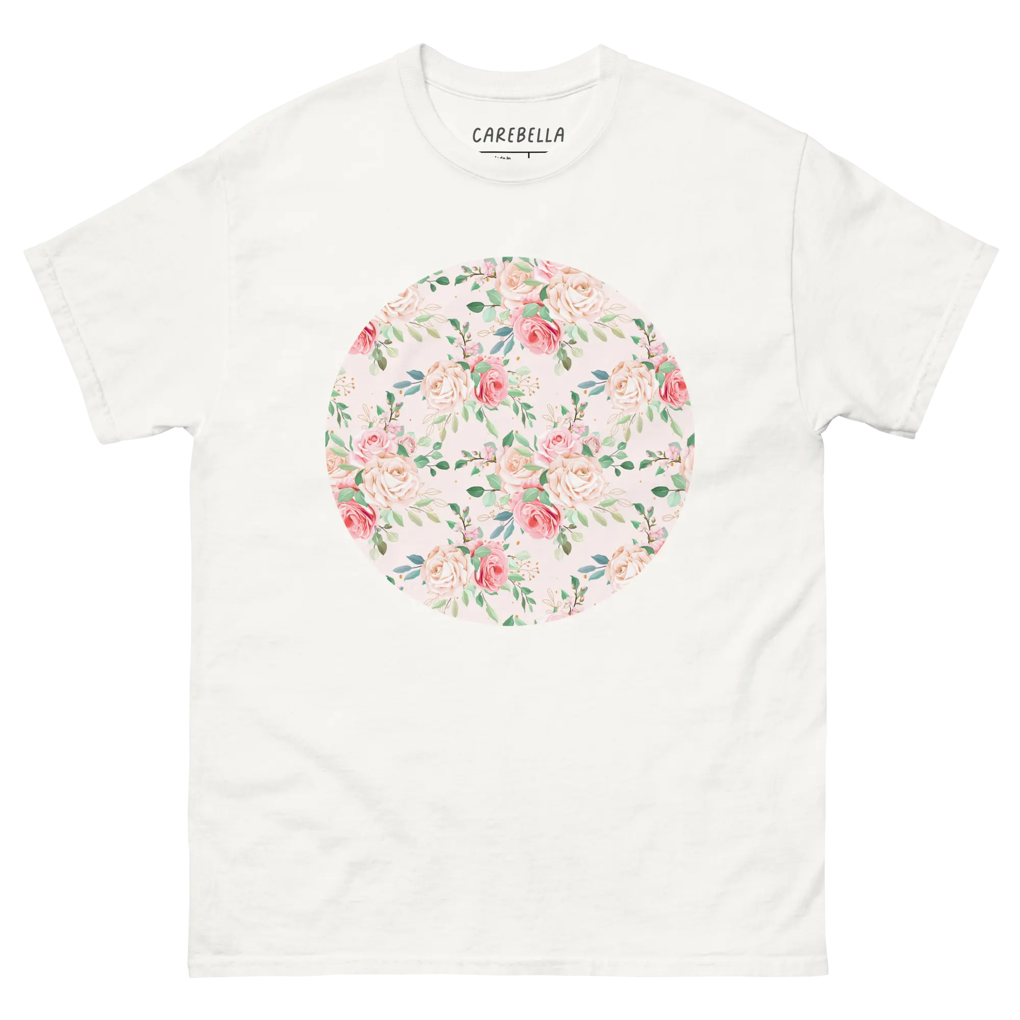 Rose Chic | Flat lay of a floral t-shirt from our flower shirts collection | White shirt