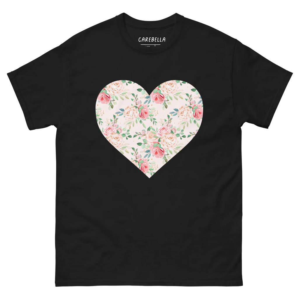 Rose Chic | Flat lay of a floral t-shirt from our flower shirts collection | Black shirt