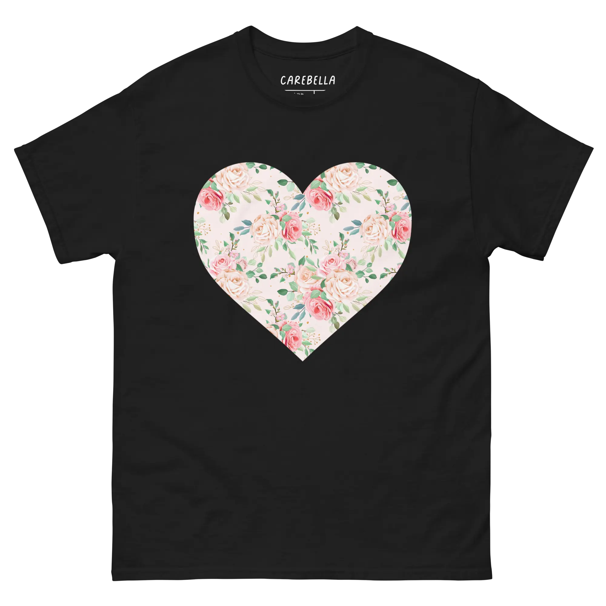 Rose Chic | Flat lay of a floral t-shirt from our flower shirts collection | Black shirt