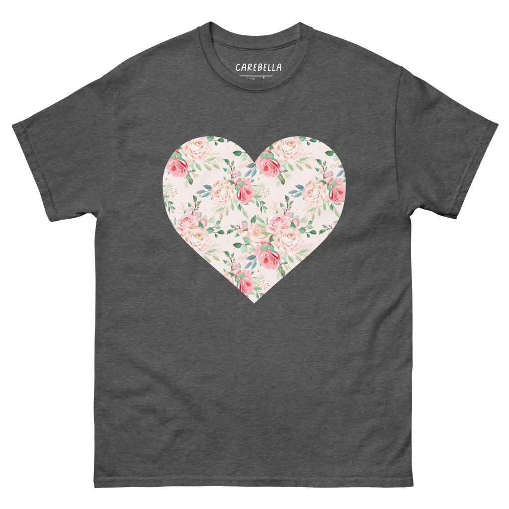 Rose Chic | Flat lay of a floral t-shirt from our flower shirts collection | Gray shirt