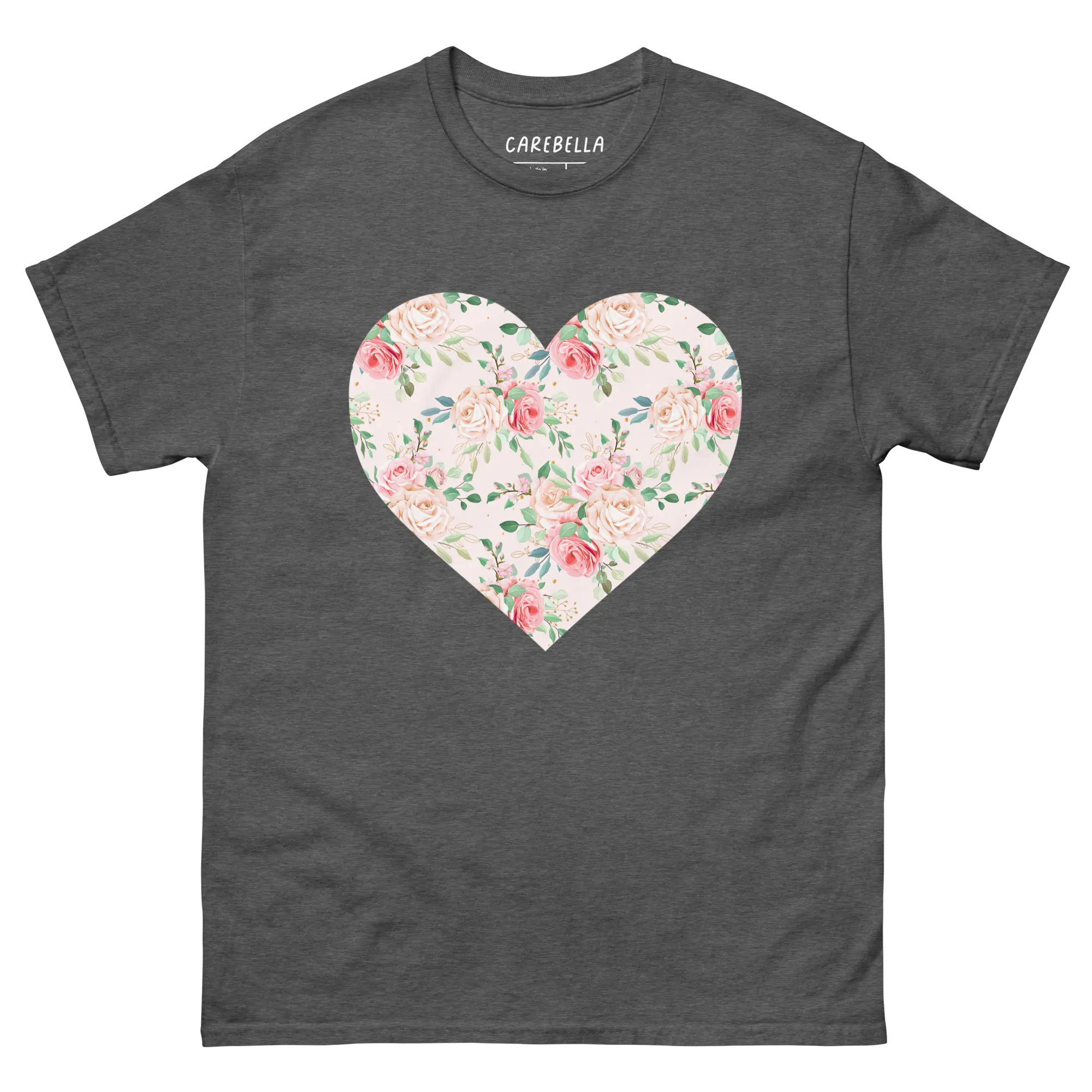 Rose Chic | Flat lay of a floral t-shirt from our flower shirts collection | Gray shirt