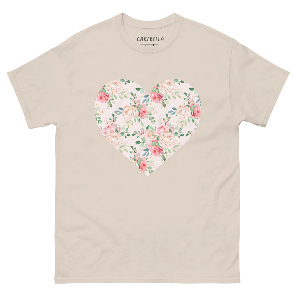 Rose Chic | Flat lay of a floral t-shirt from our flower shirts collection | Natural shirt