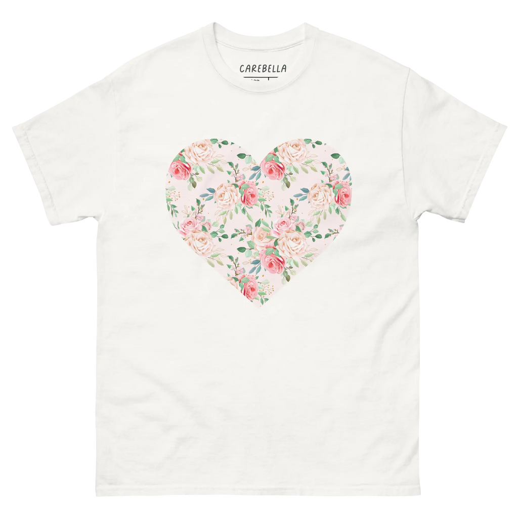 Rose Chic | Flat lay of a floral t-shirt from our flower shirts collection | White shirt