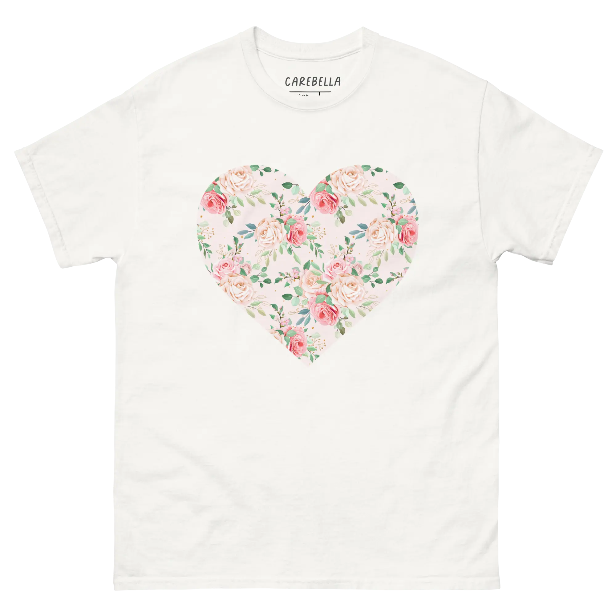 Rose Chic | Flat lay of a floral t-shirt from our flower shirts collection | White shirt