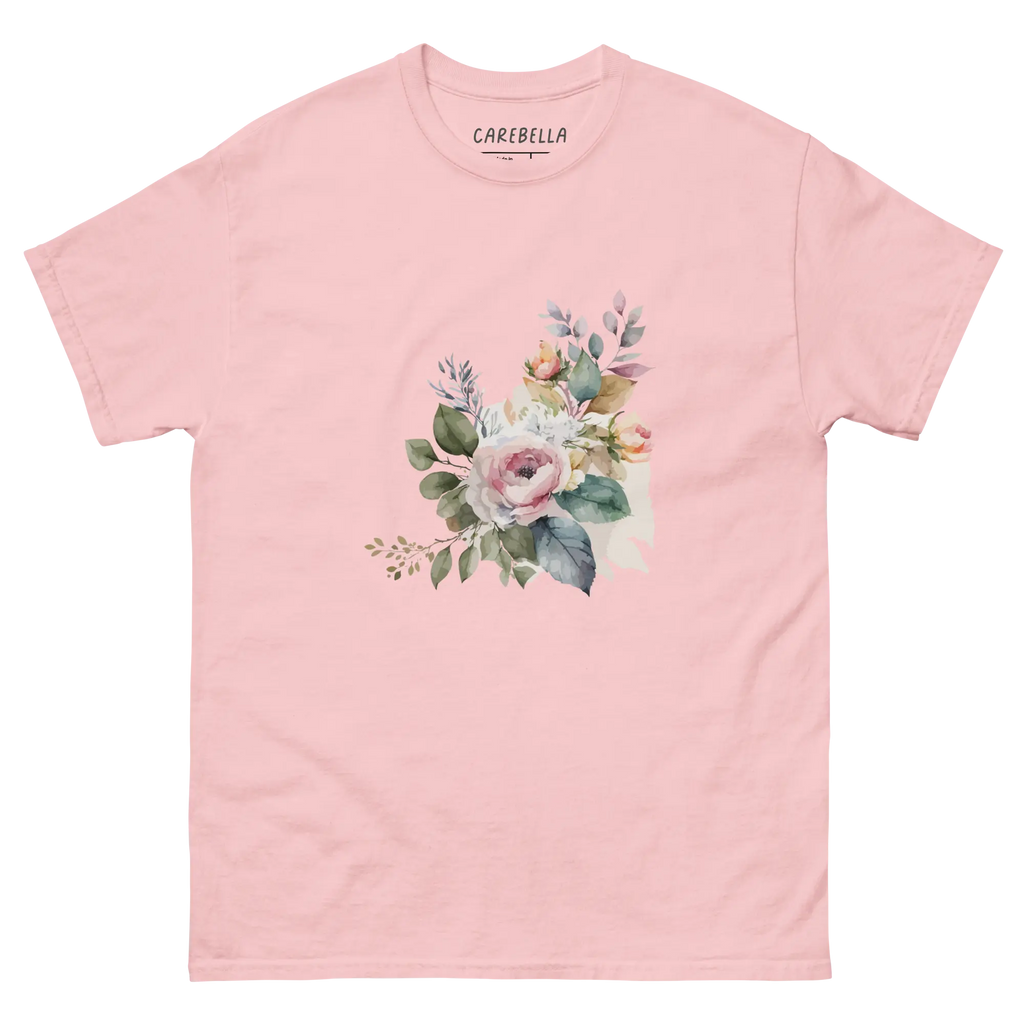 Rustic Bloom | Flat lay of a floral t-shirt from our flower shirts collection | Light Pink shirt