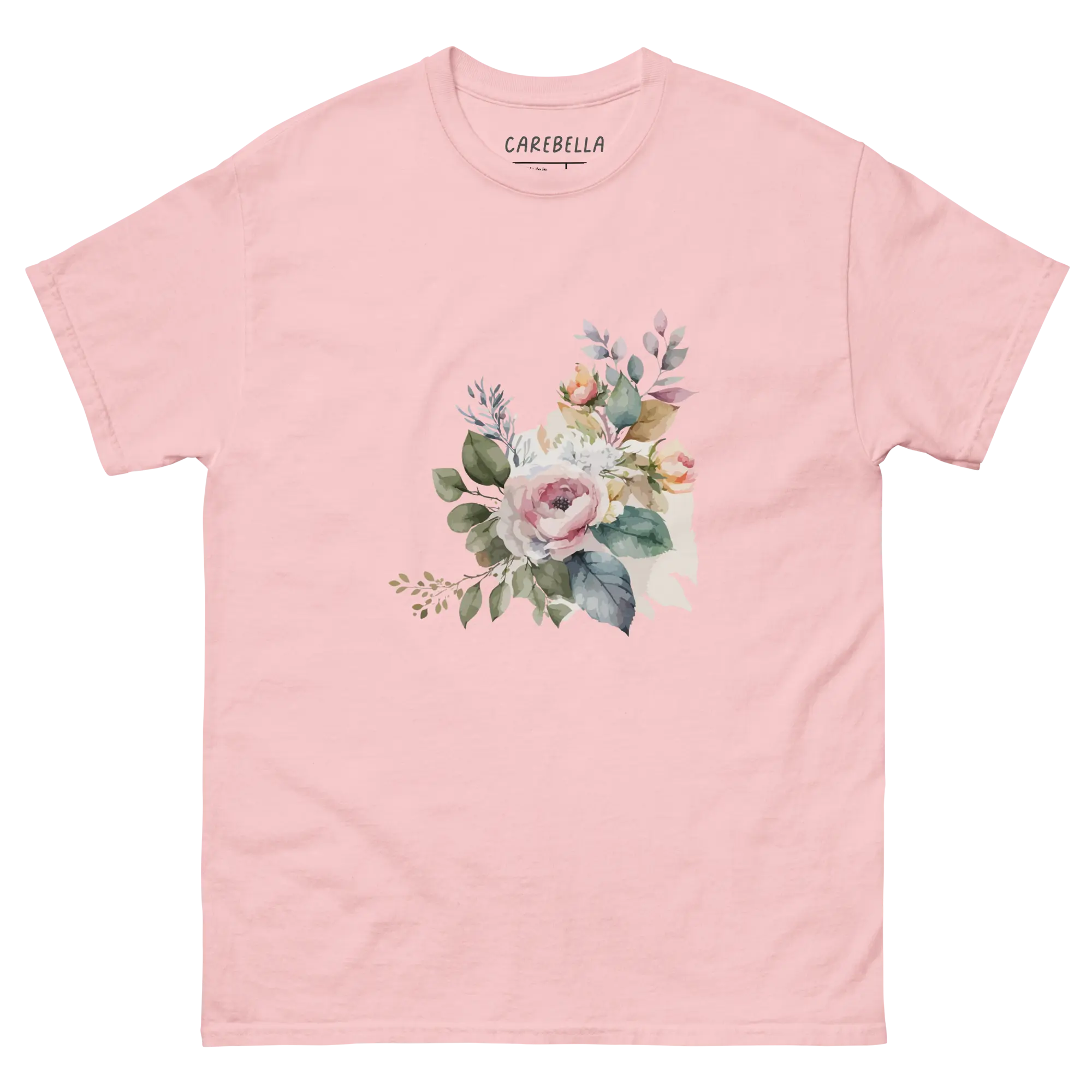 Rustic Bloom | Flat lay of a floral t-shirt from our flower shirts collection | Light Pink shirt