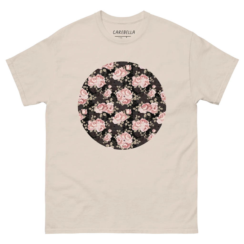 Subtle Rose | Flat lay of a floral t-shirt from our flower shirts collection | Natural shirt