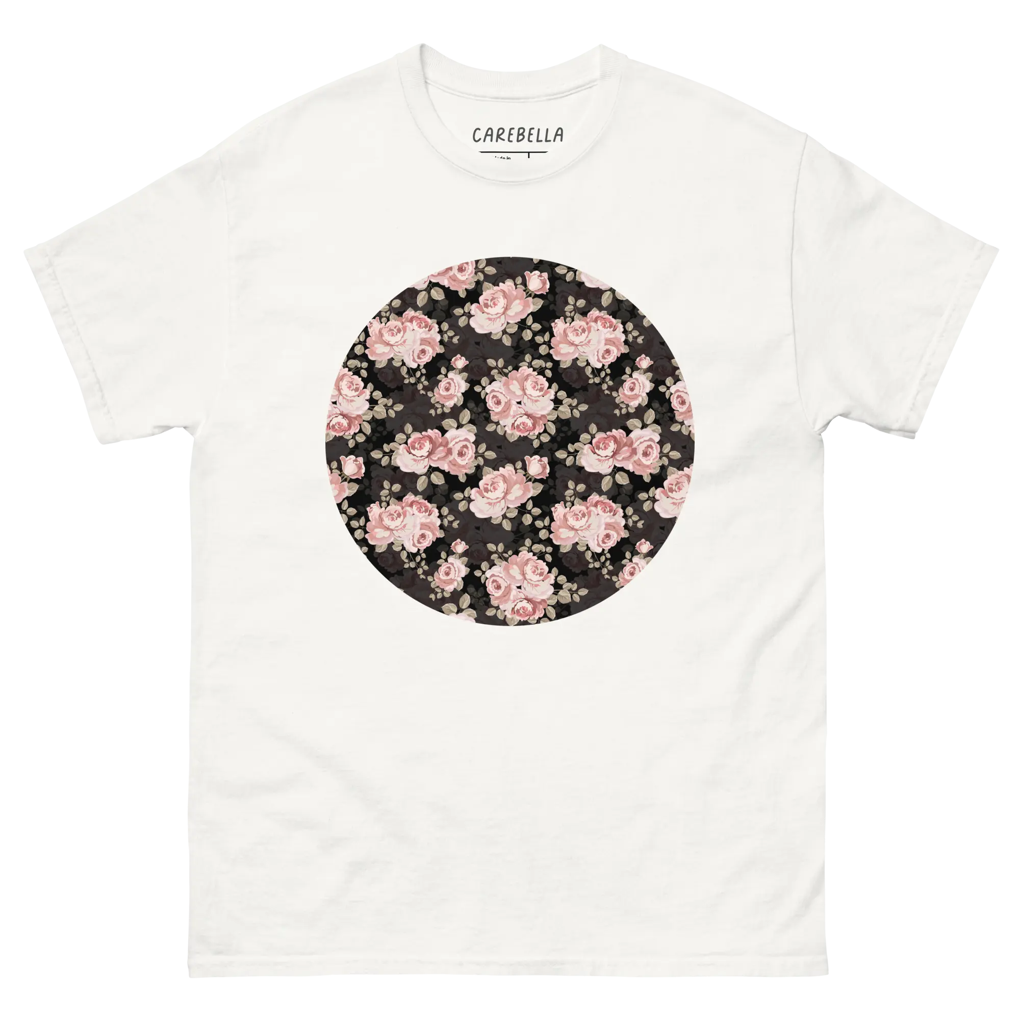 Subtle Rose | Flat lay of a floral t-shirt from our flower shirts collection | White shirt