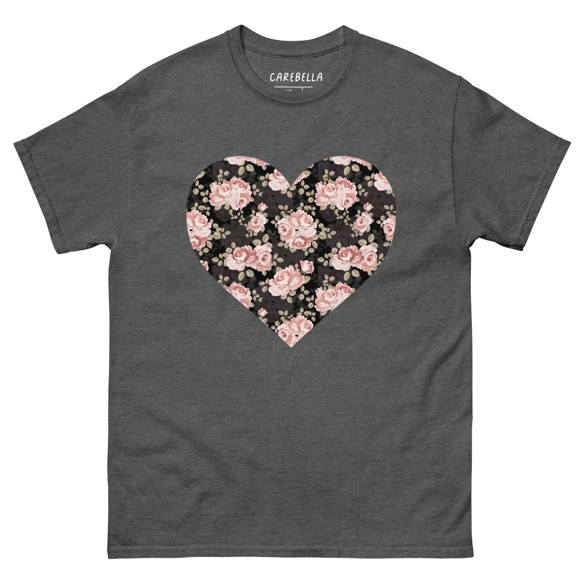 Subtle Rose | Flat lay of a floral t-shirt from our flower shirts collection | Gray shirt