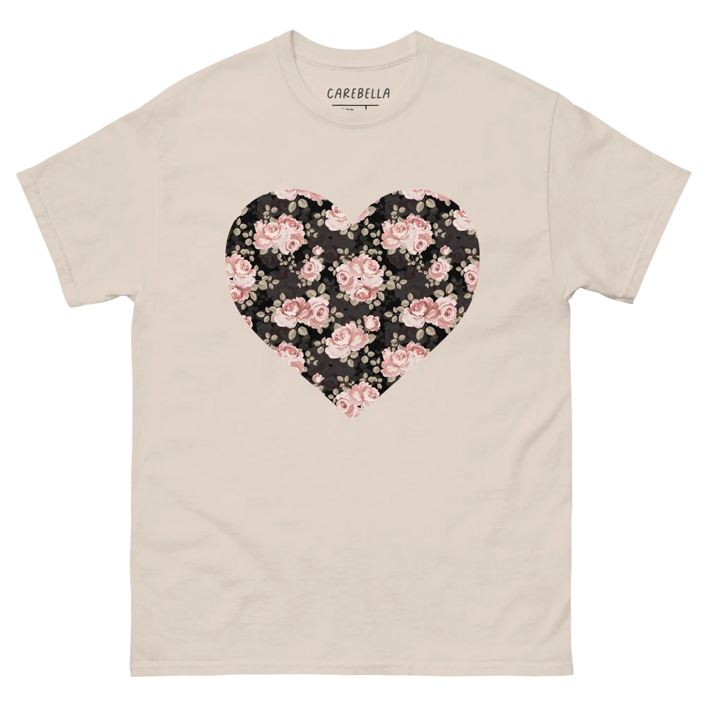 Subtle Rose | Flat lay of a floral t-shirt from our flower shirts collection | Natural shirt