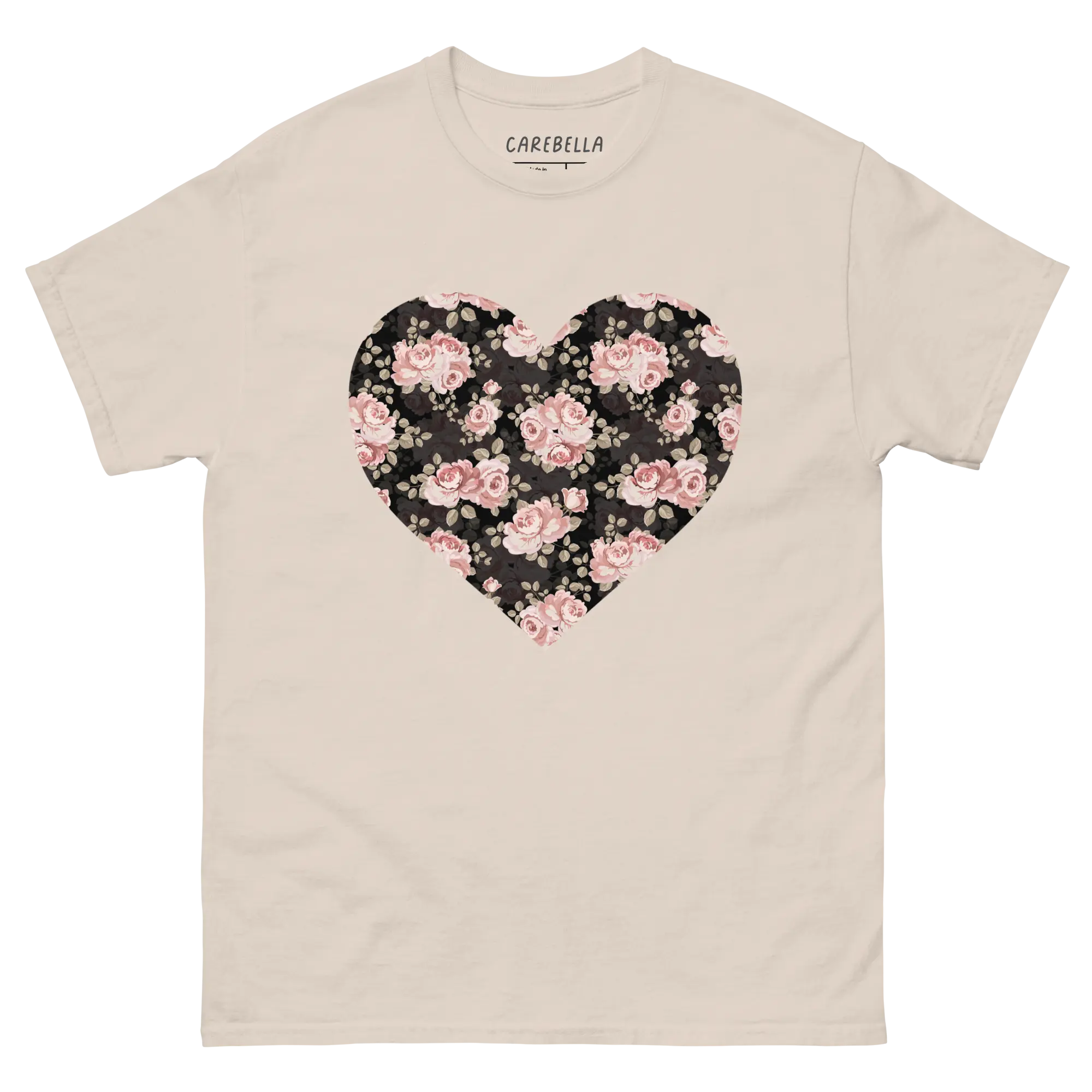 Subtle Rose | Flat lay of a floral t-shirt from our flower shirts collection | Natural shirt