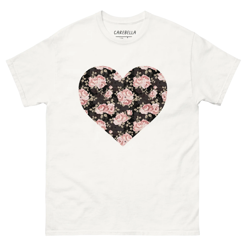 Subtle Rose | Flat lay of a floral t-shirt from our flower shirts collection | White shirt