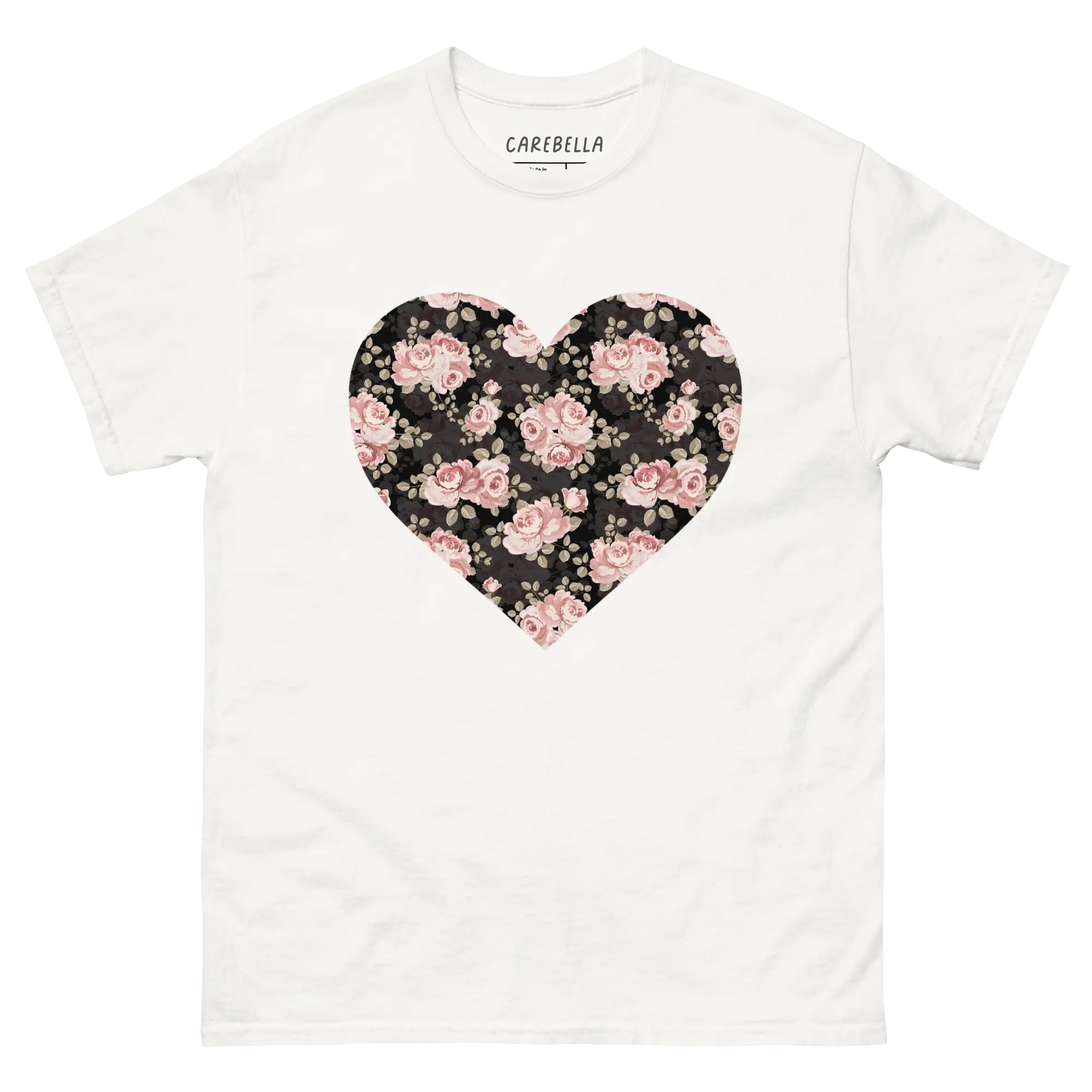 Subtle Rose | Flat lay of a floral t-shirt from our flower shirts collection | White shirt