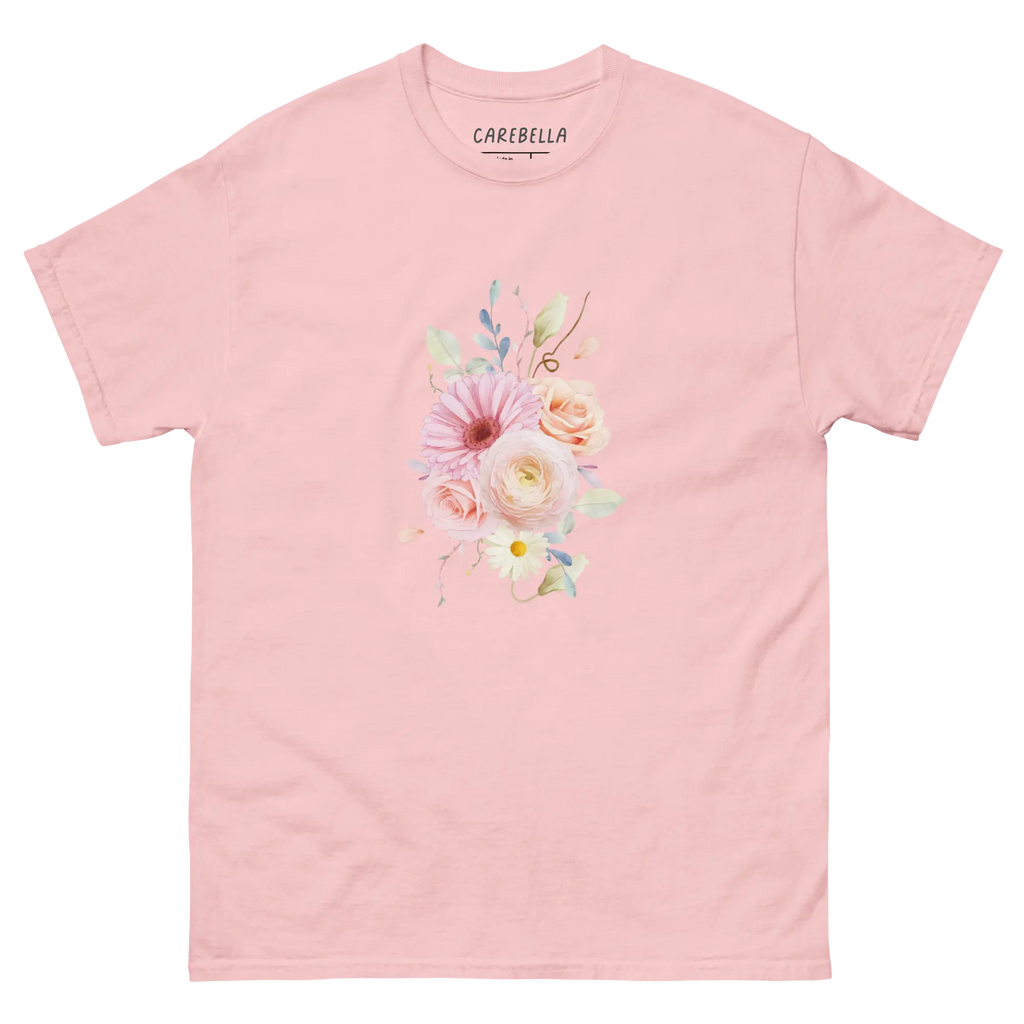 Sweet Pastel | Flat lay of a floral t-shirt from our flower shirts collection | Light pink shirt