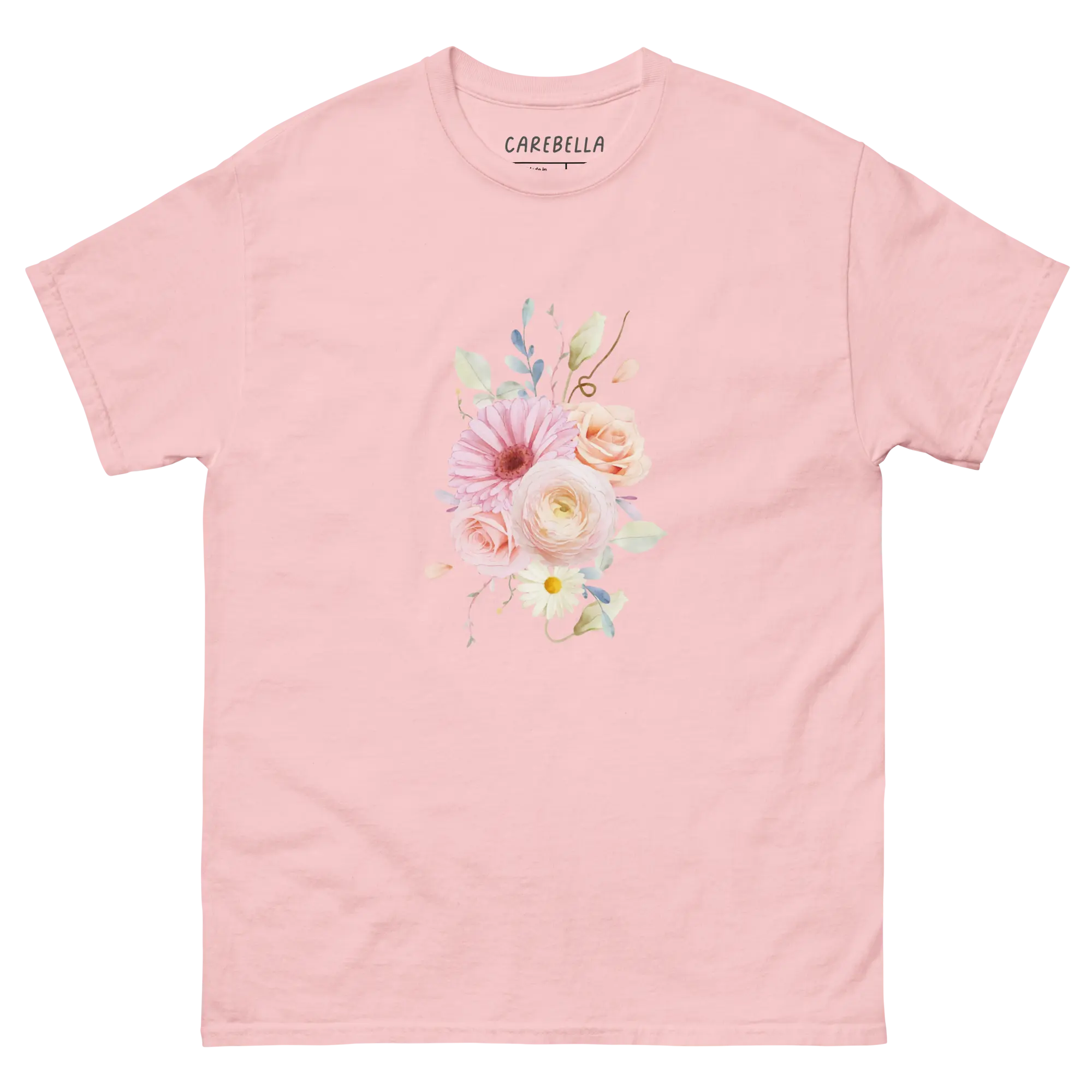 Sweet Pastel | Flat lay of a floral t-shirt from our flower shirts collection | Light pink shirt