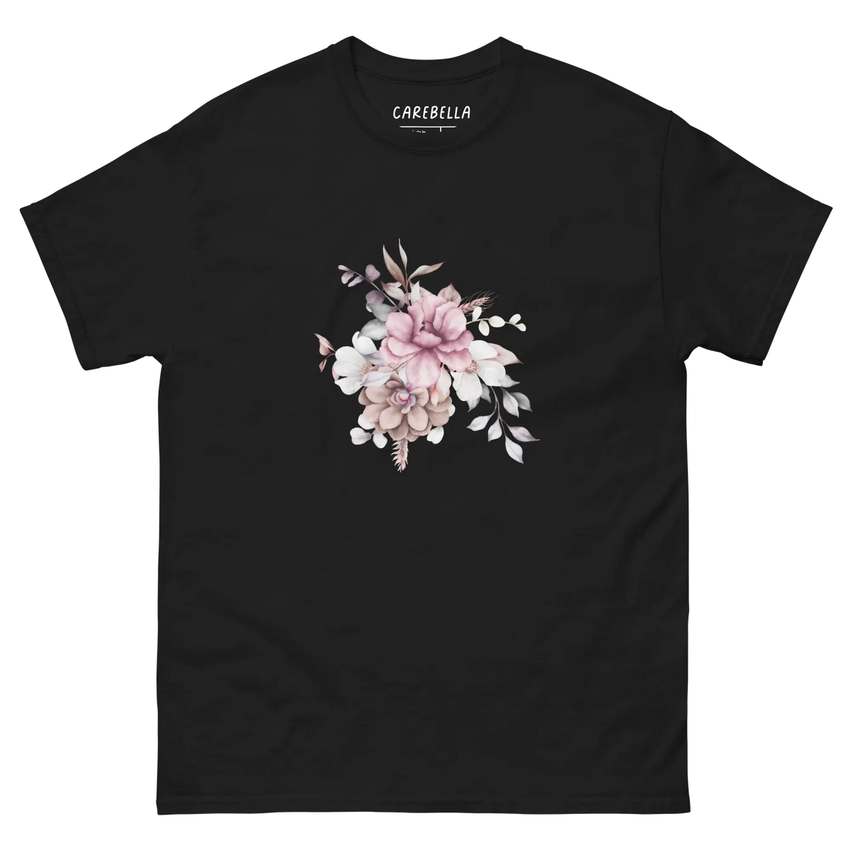 Vintage Meadows | Flat lay of a floral t-shirt from our flower shirts collection | Black shirt