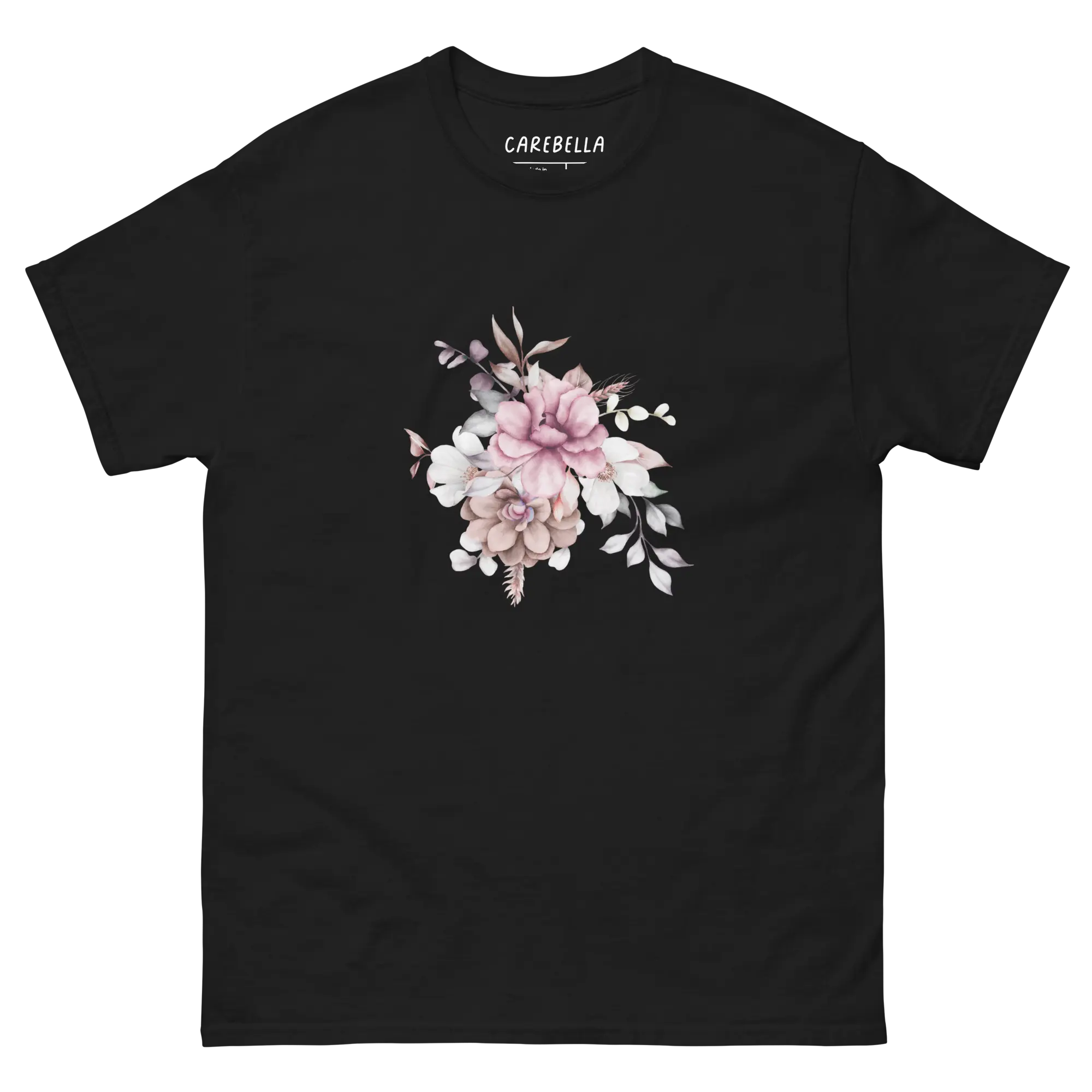Vintage Meadows | Flat lay of a floral t-shirt from our flower shirts collection | Black shirt