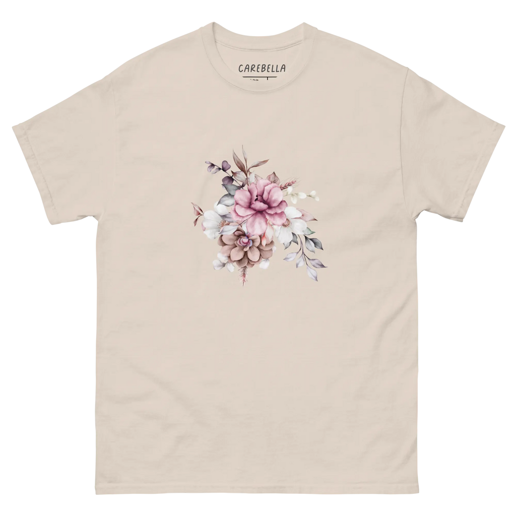 Vintage Meadows | Flat lay of a floral t-shirt from our flower shirts collection | Natural shirt