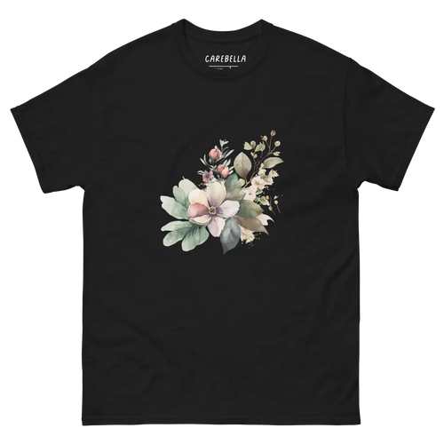 Wild Forest | Flat lay of a floral t-shirt from our flower shirts collection | Black shirt