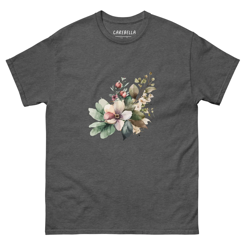 Wild Forest | Flat lay of a floral t-shirt from our flower shirts collection | Gray shirt