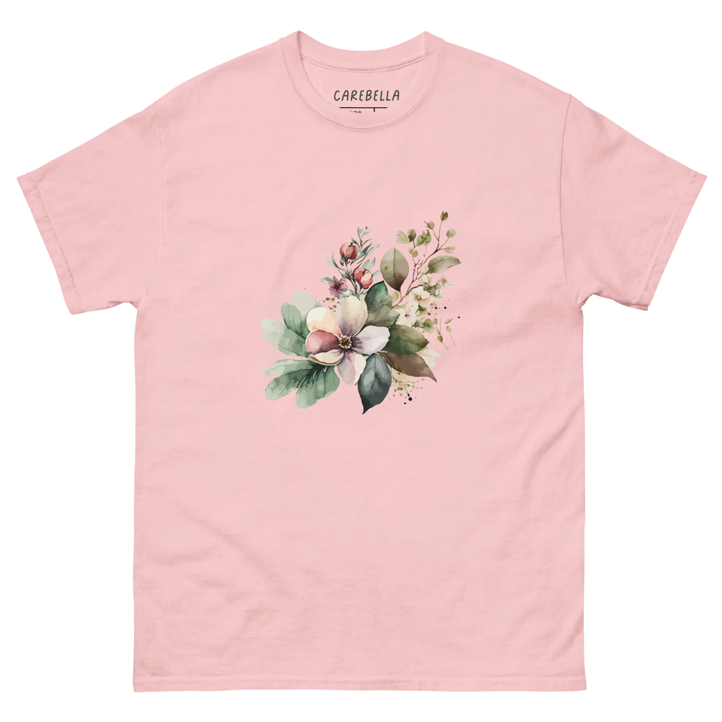 Wild Forest | Flat lay of a floral t-shirt from our flower shirts collection | Light pink shirt