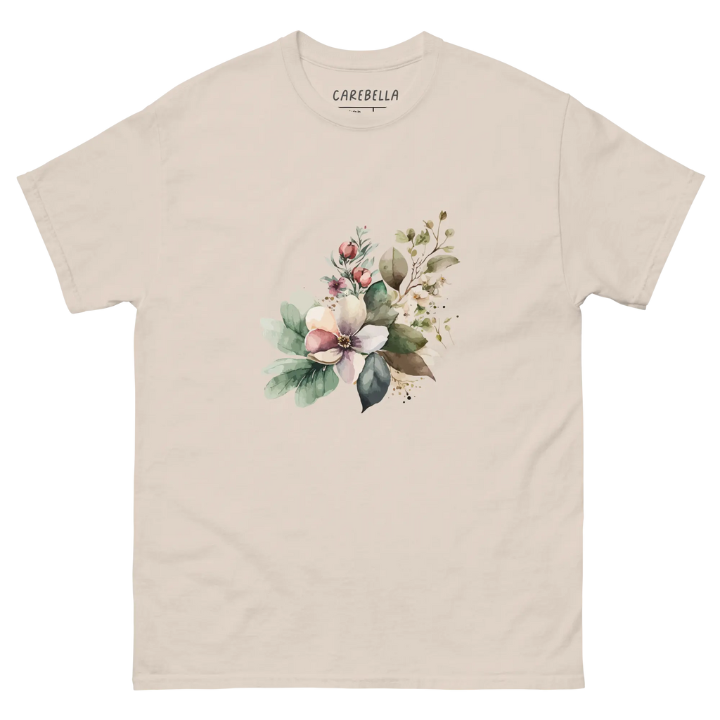 Wild Forest | Flat lay of a floral t-shirt from our flower shirts collection | Natural shirt
