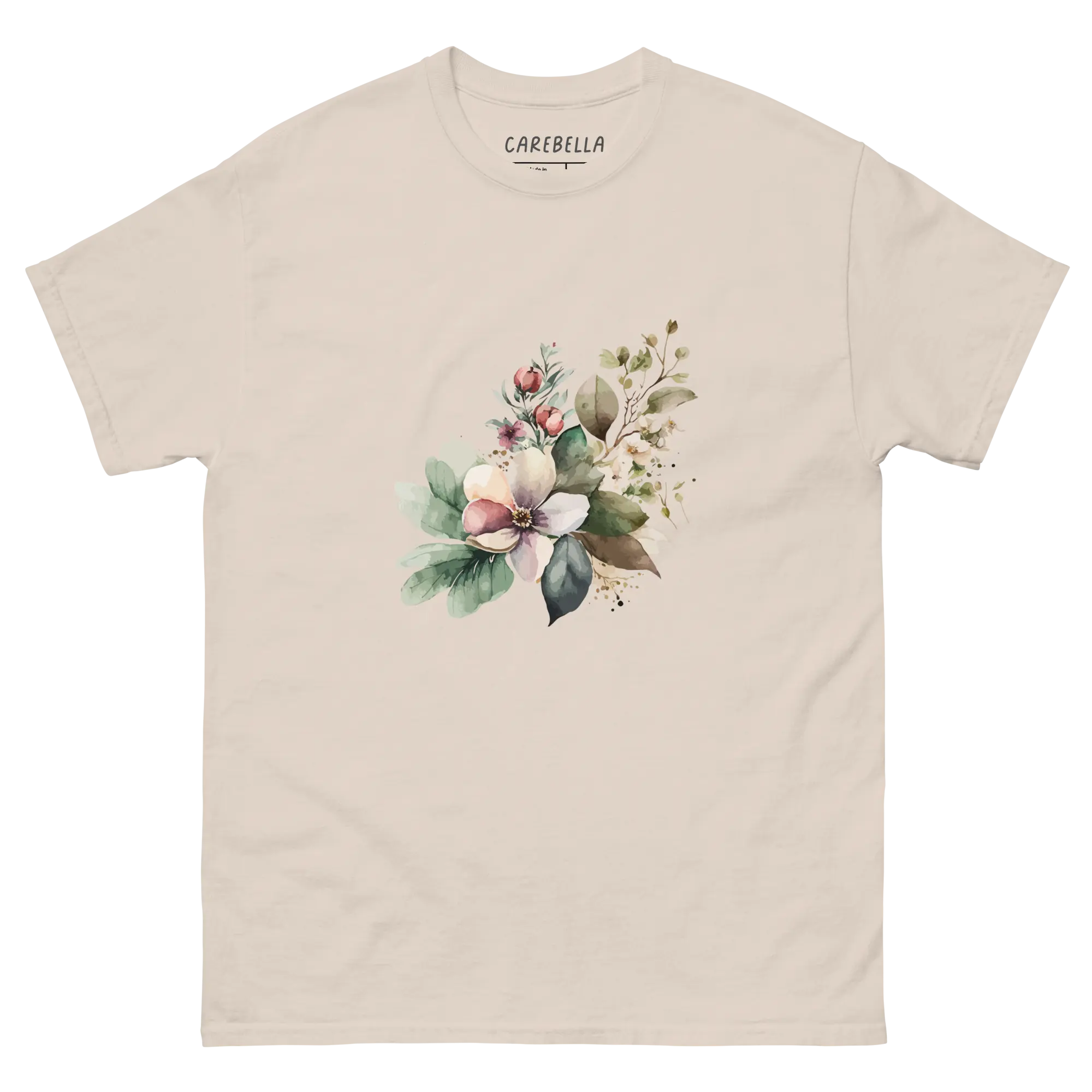 Wild Forest | Flat lay of a floral t-shirt from our flower shirts collection | Natural shirt