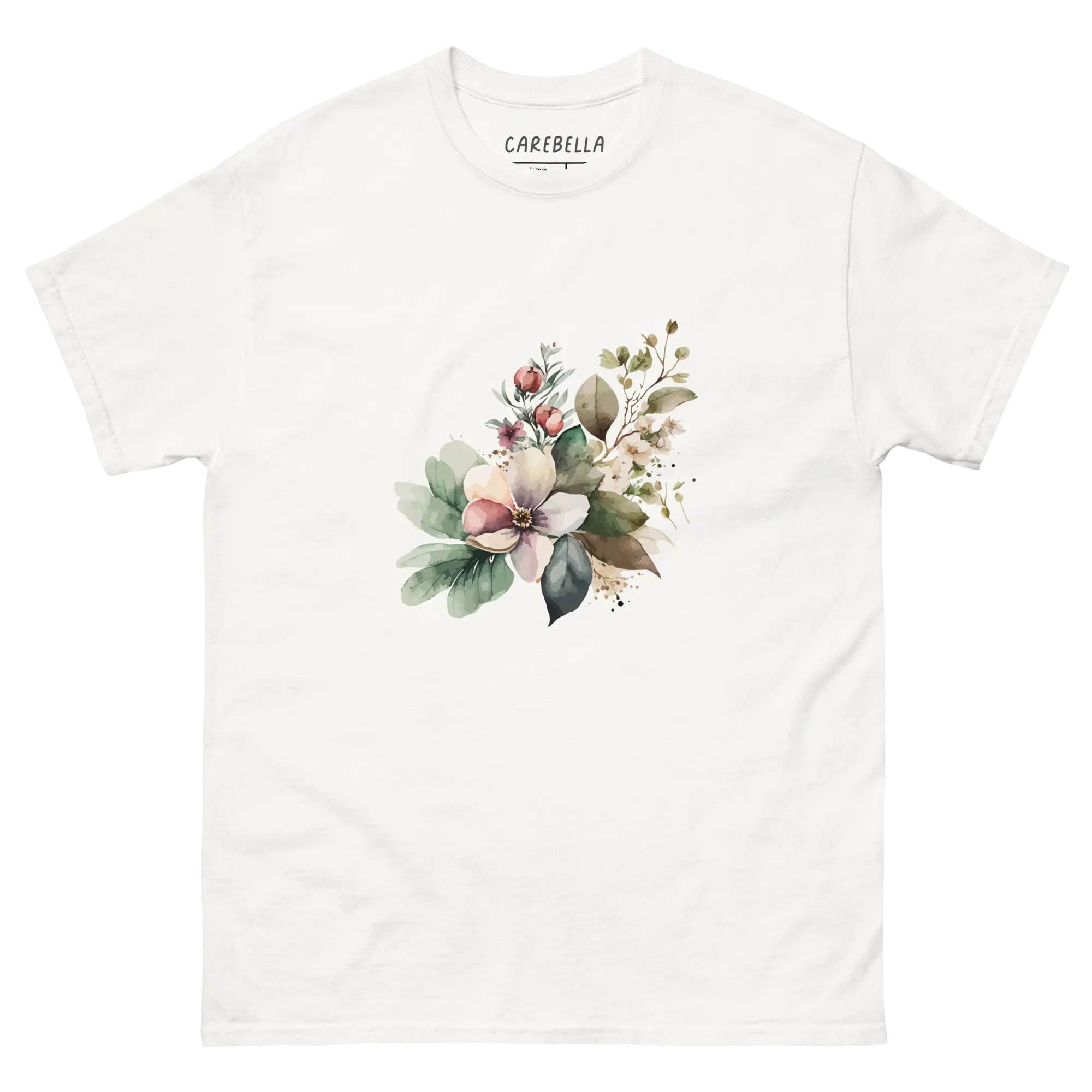 Wild Forest | Flat lay of a floral t-shirt from our flower shirts collection | White shirt